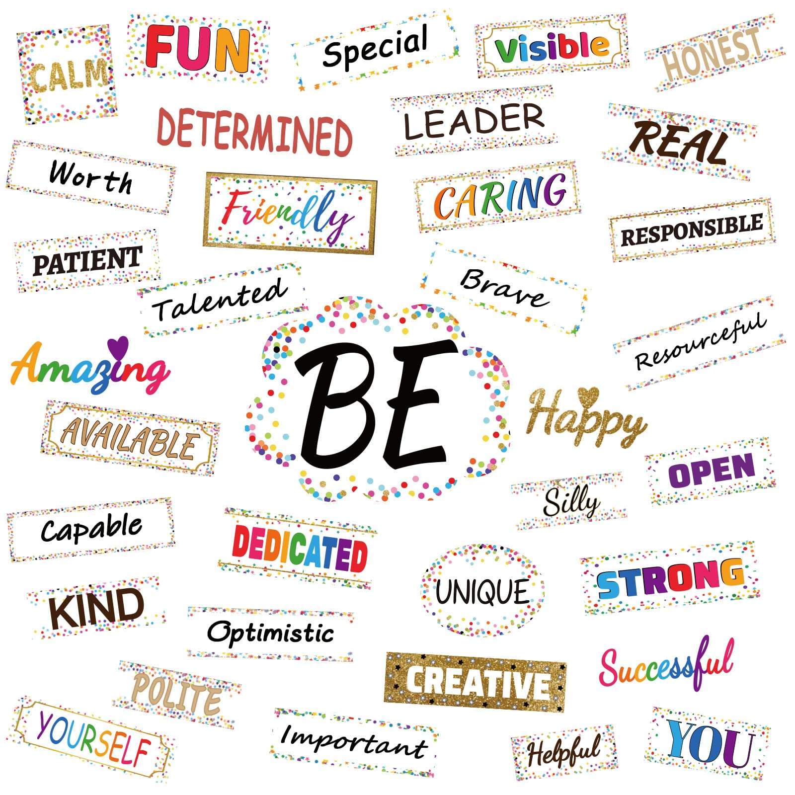 Back to School Confetti Classroom Decor Motivational Bulletin Board Set Decorations Positive Inspirational Quotes Paper Cutouts for Classroom School Office Home Door Wall Art Decoration 1