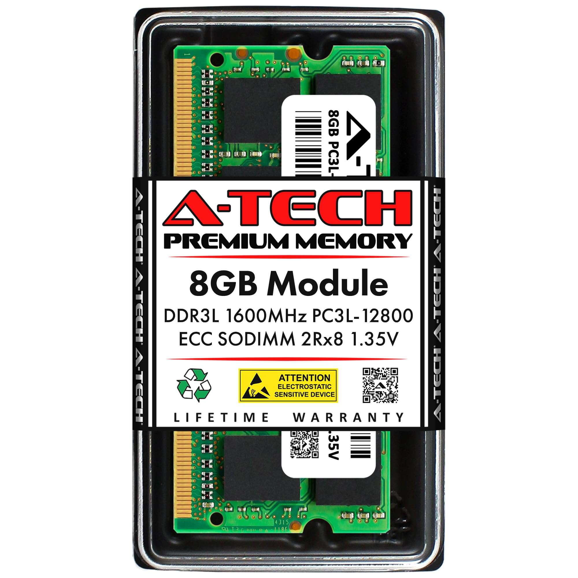 A-Tech 8GB RAM Replacement for CT102472BF160B | DDR3/DDR3L 1600MHz PC3L-12800E ECC-SODIMM 2Rx8 1.35V ECC Unbuffered SO-DIMM 204-Pin Microserver, Workstation, and Networking Platforms Memory Module 1