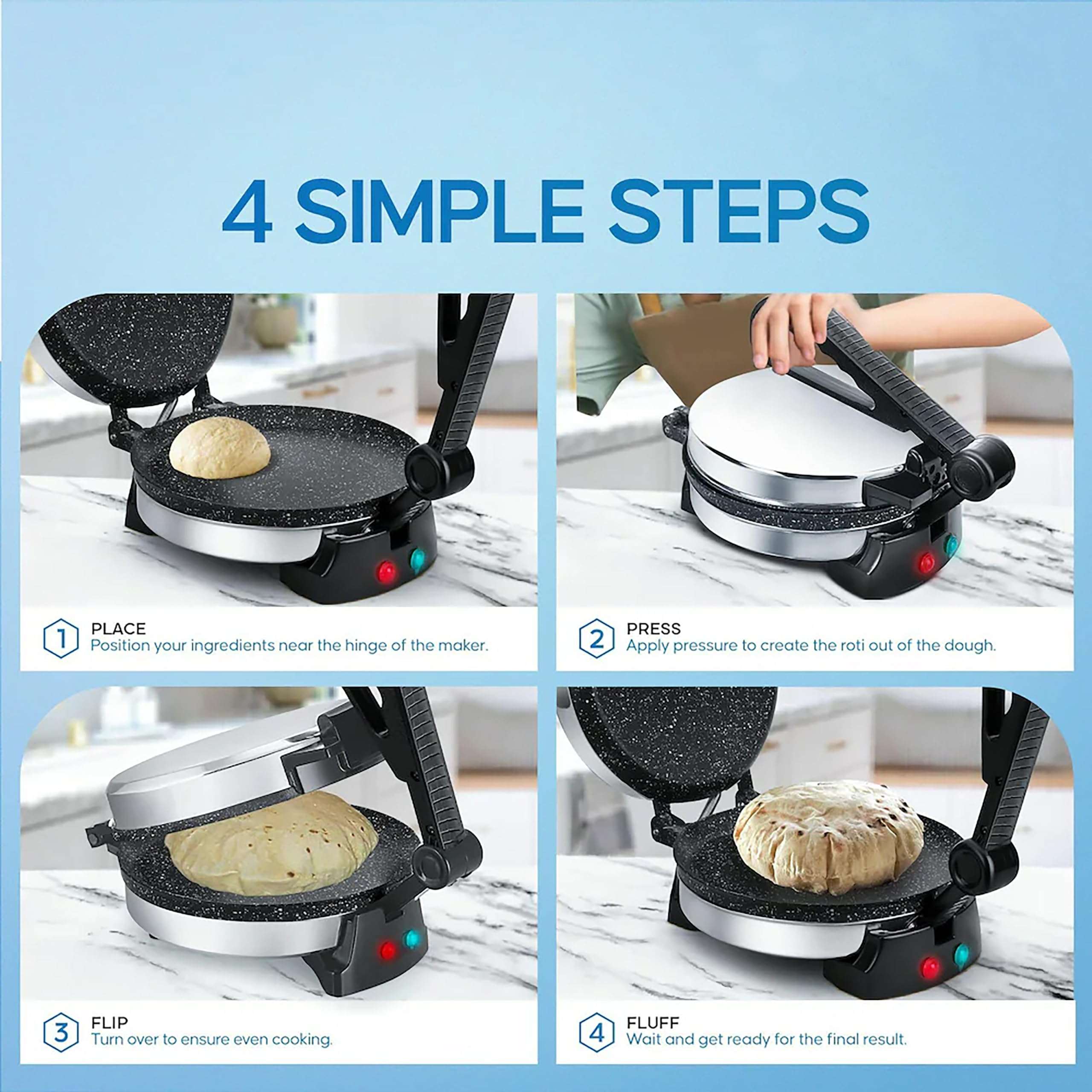 ElectroSky Multi Maker 950W Electric Automatic | Complete Roti/Chapati/Khakra Maker for Home | Super smooth Non-Stick Coating | Cool Touch Handle | Fast Heating With 1 Year Warranty 4