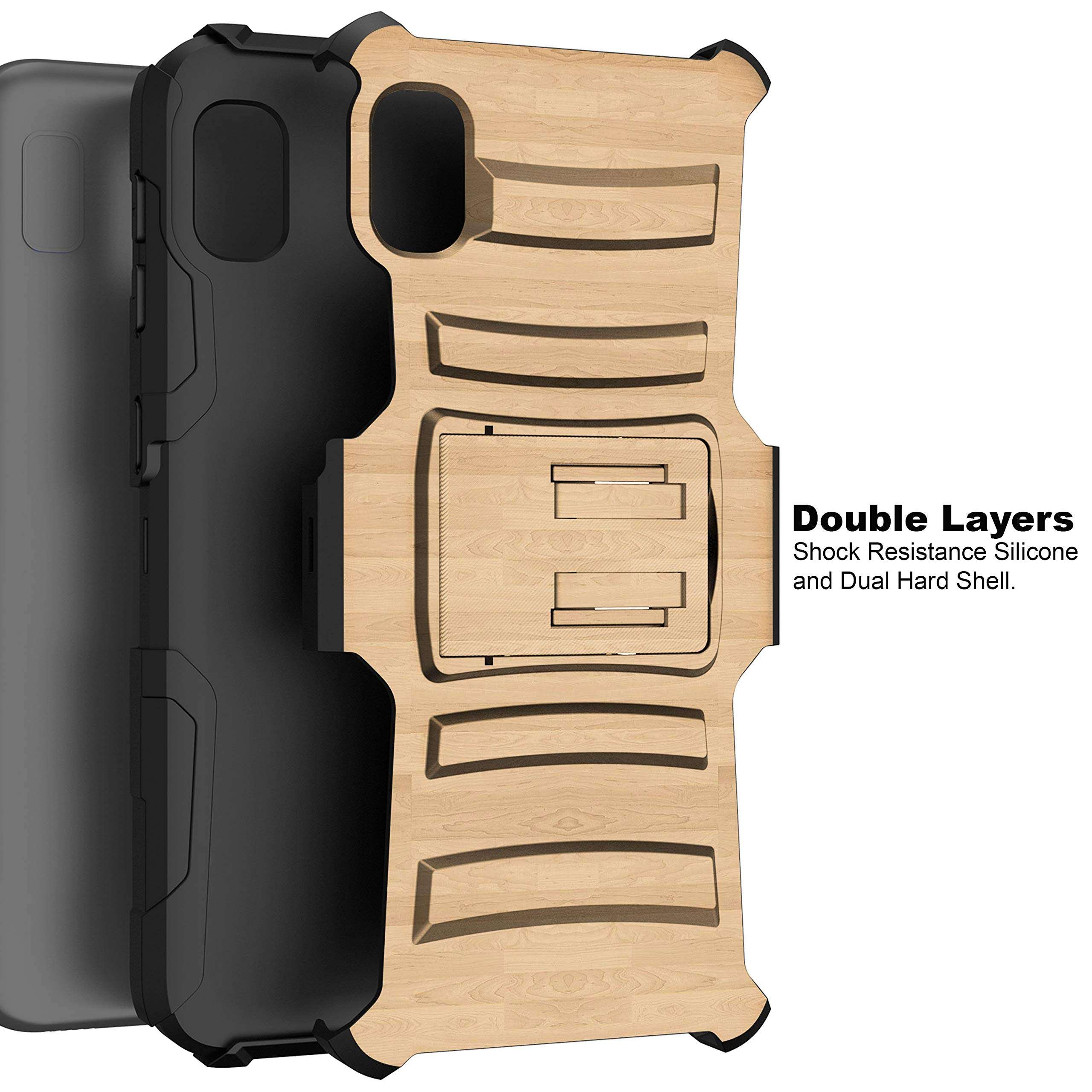 TurtleArmor | Compatible with Samsung Galaxy A10e Case | Galaxy A20e Case [Hyper Shock] Hybrid Dual Layer Armor Holster Belt Clip Case Kickstand - Maple Wood 5