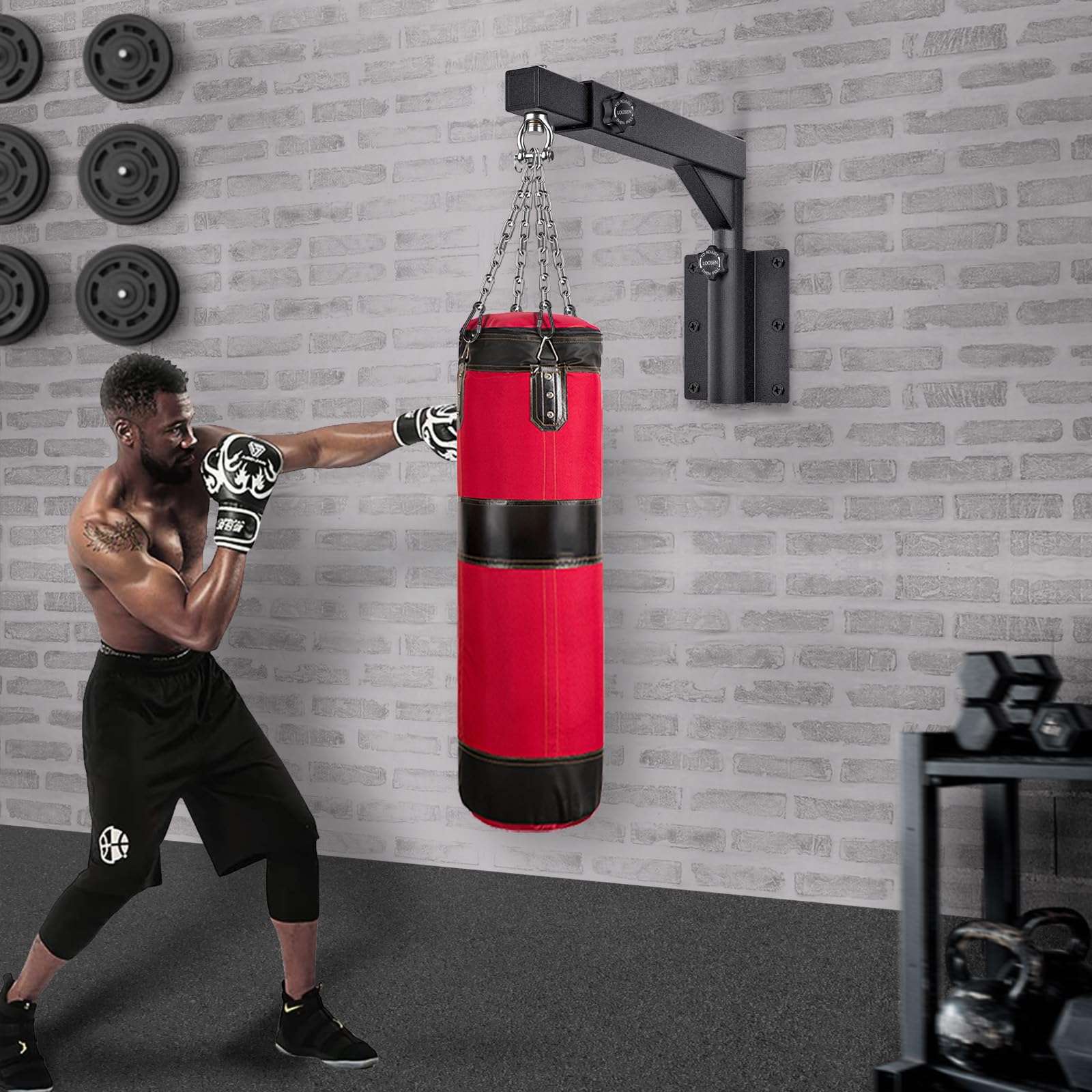 BeneLabel Wall Mount Heavy Bag Hanger, Heavy Duty Punching Bag Stand, Boxing Bag Bracket for Home Gym Indoor Outdoor, 7 Angle Adjustment for Different Walls, 18inch, 800 LB Capacity 5