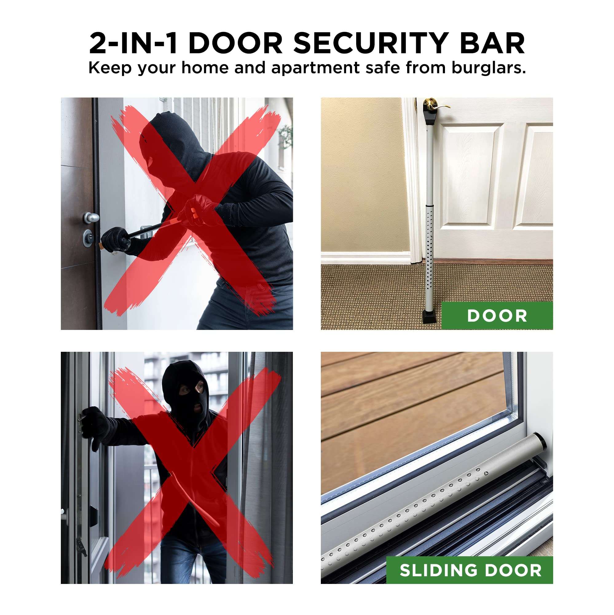 Sliding Door Security Bar, Door Jammer 2-in-1 Adjustable, Door Stoppers Security – 40 Different Adjustments, by Guard Dog Security 5
