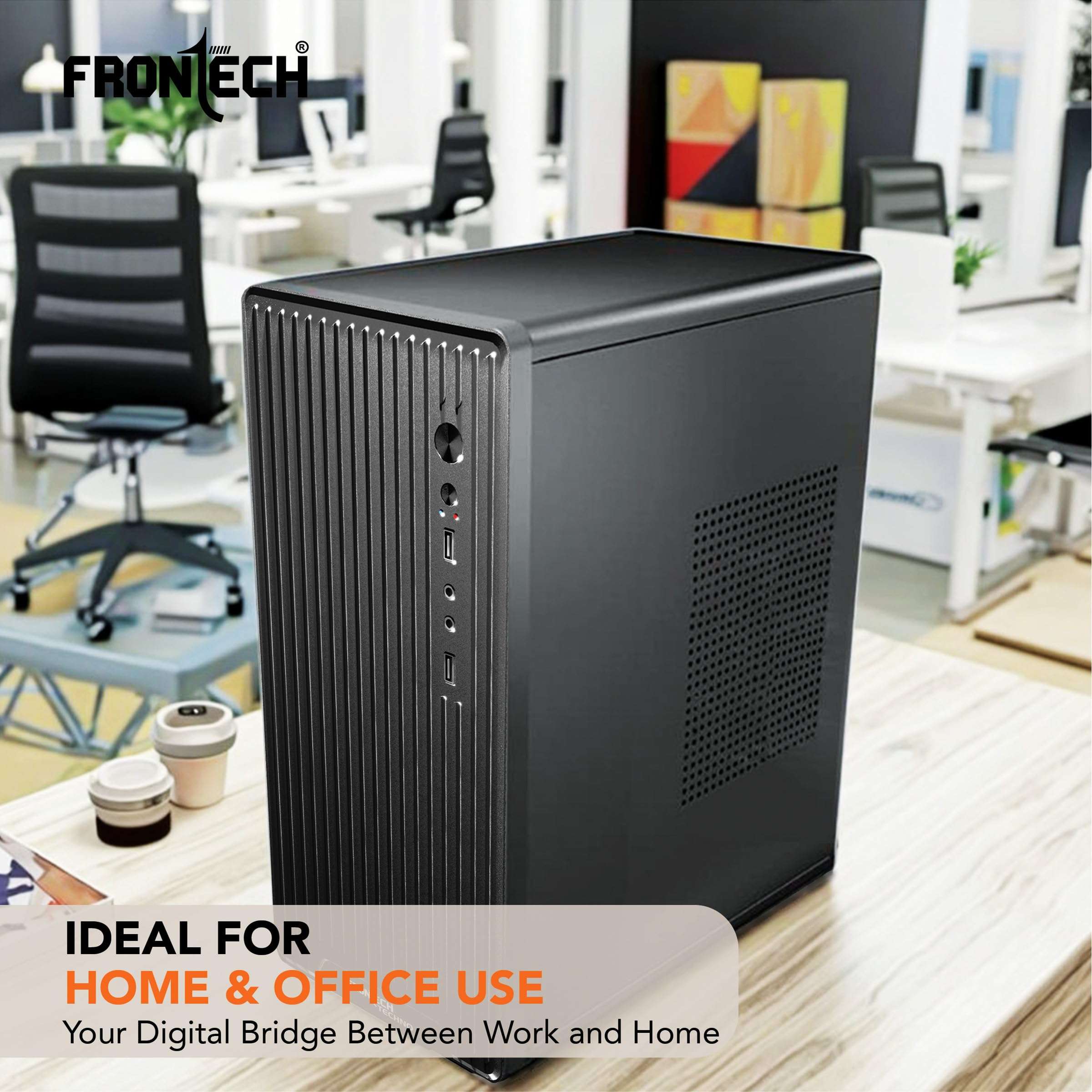 FRONTECH Techno Computer Case, Compact Silver Range PC Cabinet with USB & Audio Ports, SMPS Slot, Lightweight Design for Home & Office (FT-4375_ Black) 4