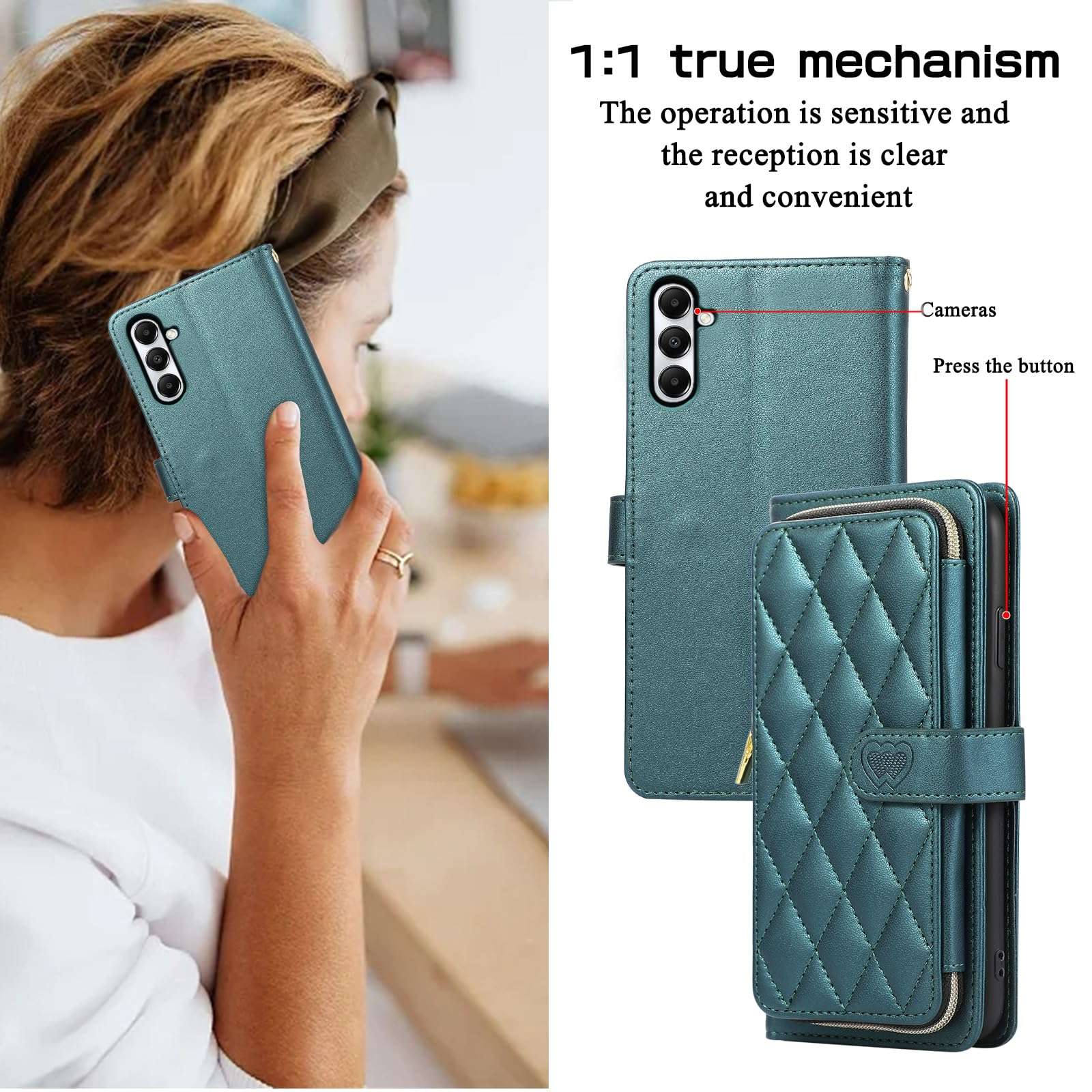Furiet Argyle Wallet Case for Samsung Galaxy A05s/A05 with Wrist Strap Shoulder Strap, 9+ Card Slots Zipper Purse, Luxury PU Leather Stand Checkered Phone Cover for Ao5s Ao5 A 05s 05 Women Green 6