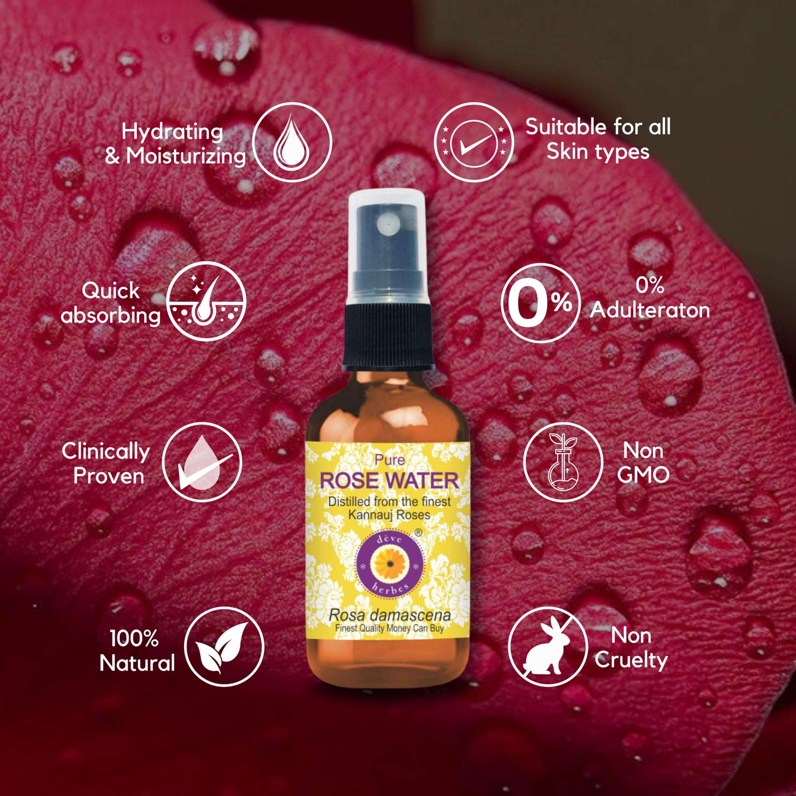 Deve Herbes Pure Rose Water Distilled from The Finest kannauj Roses (Rosa damascena) 50ml (1.69 oz) 3