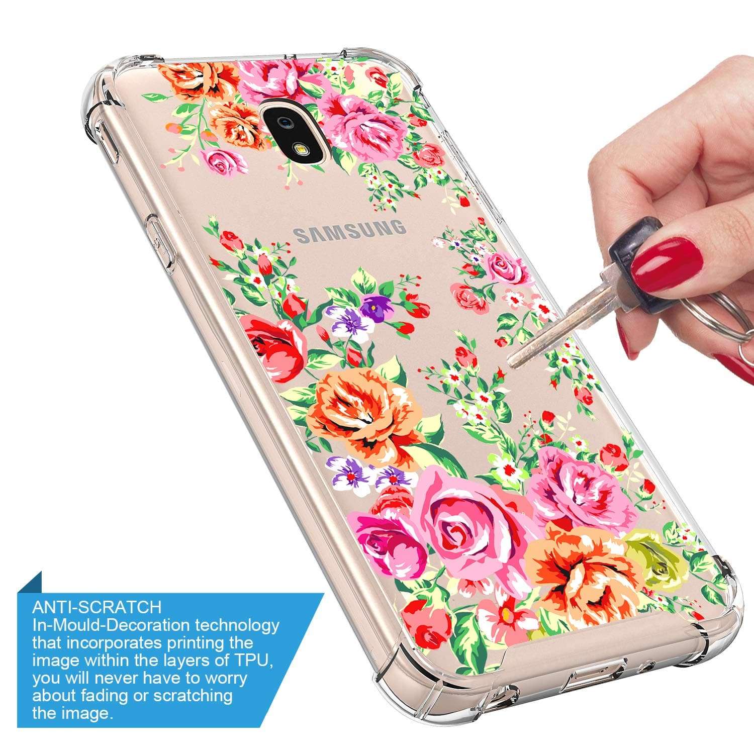 GORGCASE J7 2018 case, J7 V 2nd Gen,Galaxy J7 Refine,Galaxy J7 Aero,J7 Star,J7 Top,J7 Crown,J7 Aura,J7 Eon, Cute Slim PC TPU Bumper Protective Cover for Girls Women for Samsung Galaxy J7 V RED Rose 3