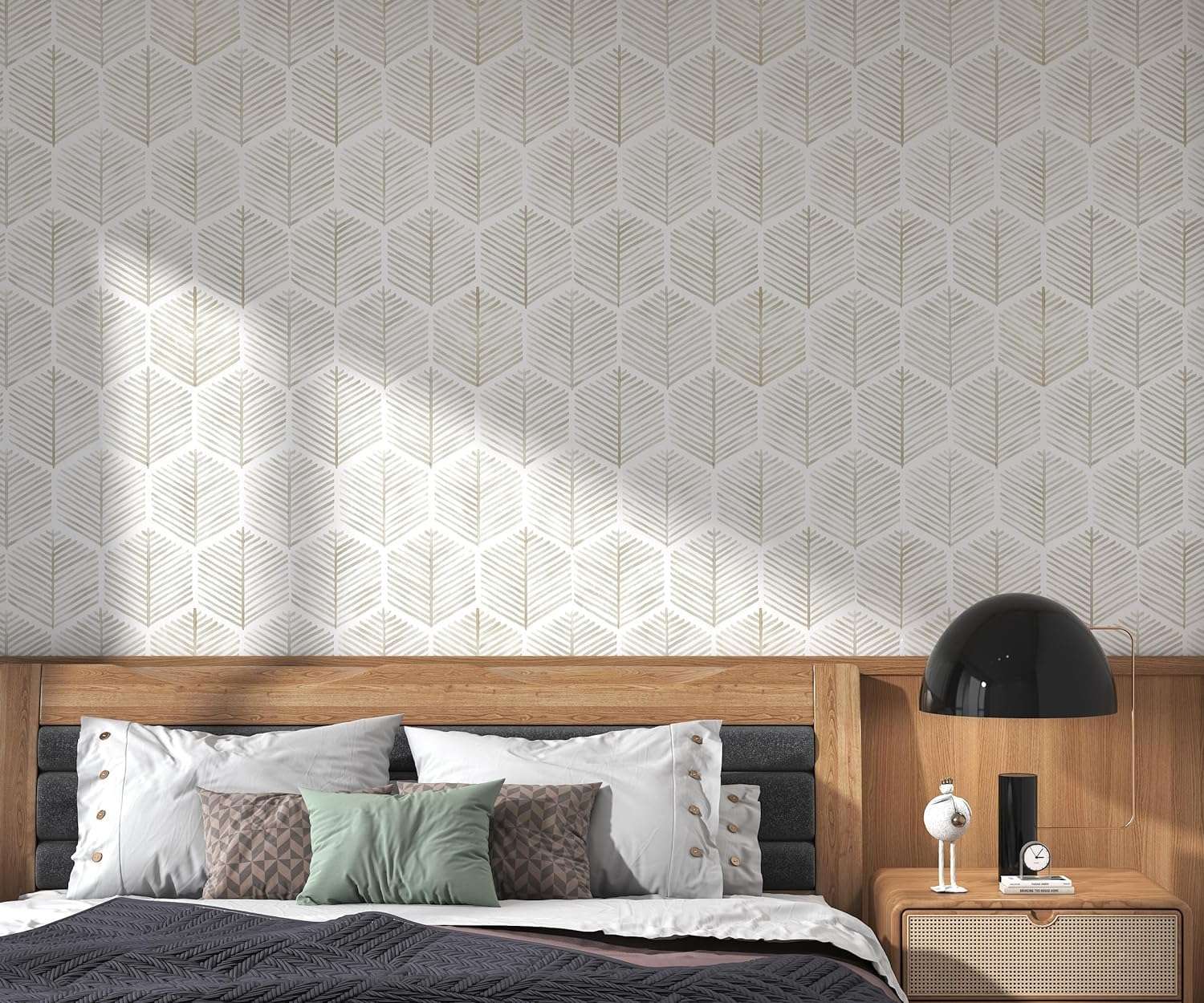 TEKCOOL Modern Peel and Stick Wallpaper Boho Contact Paper for Cabinets and Drawers Self Adhesive Wallpaper Removable Wallpapers for Bedroom Geometric Walpaper for Bathroom Beige/White 45 * 300. 4