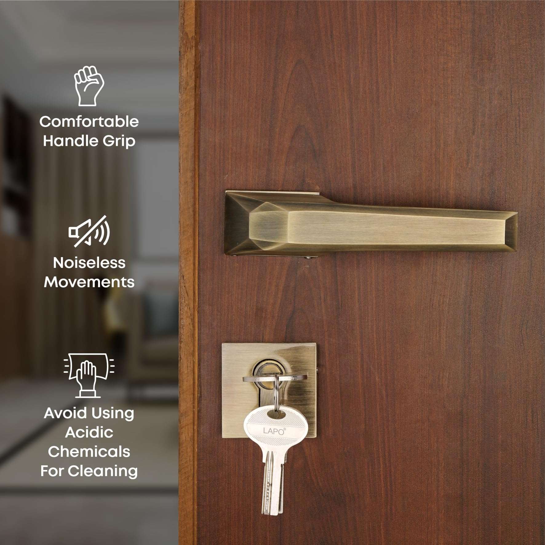 LAPO Door Locks for Main Door/Door Locks for Bedroom/Mortise Lock for Door/Door Lock Handle Set with 3 Brass Key for Home/Office/Hotel (Antique Finish) Ro-125 3