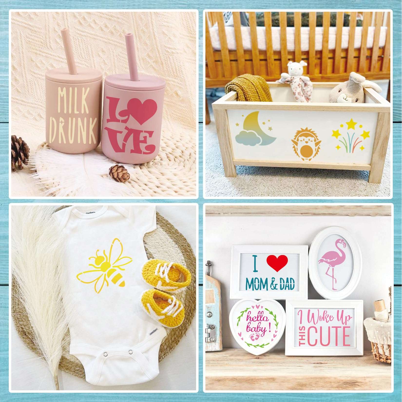 50Pcs Baby Shower Stencils for Painting Onesie Decorating Kit Fabric Stencil Reusable Templates for Painting on Onesies Shoes Bibs Clothes Cookie Bodysuit (50 pcs) 6