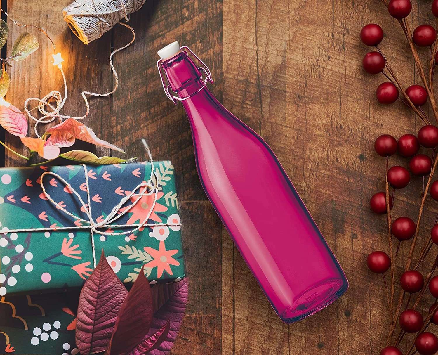 1st Time Multipurpose Kitchen Storage Glass Milk Bottle With Lid, Pink, 1000 Ml, 8 X 8 X 32 Cm 3