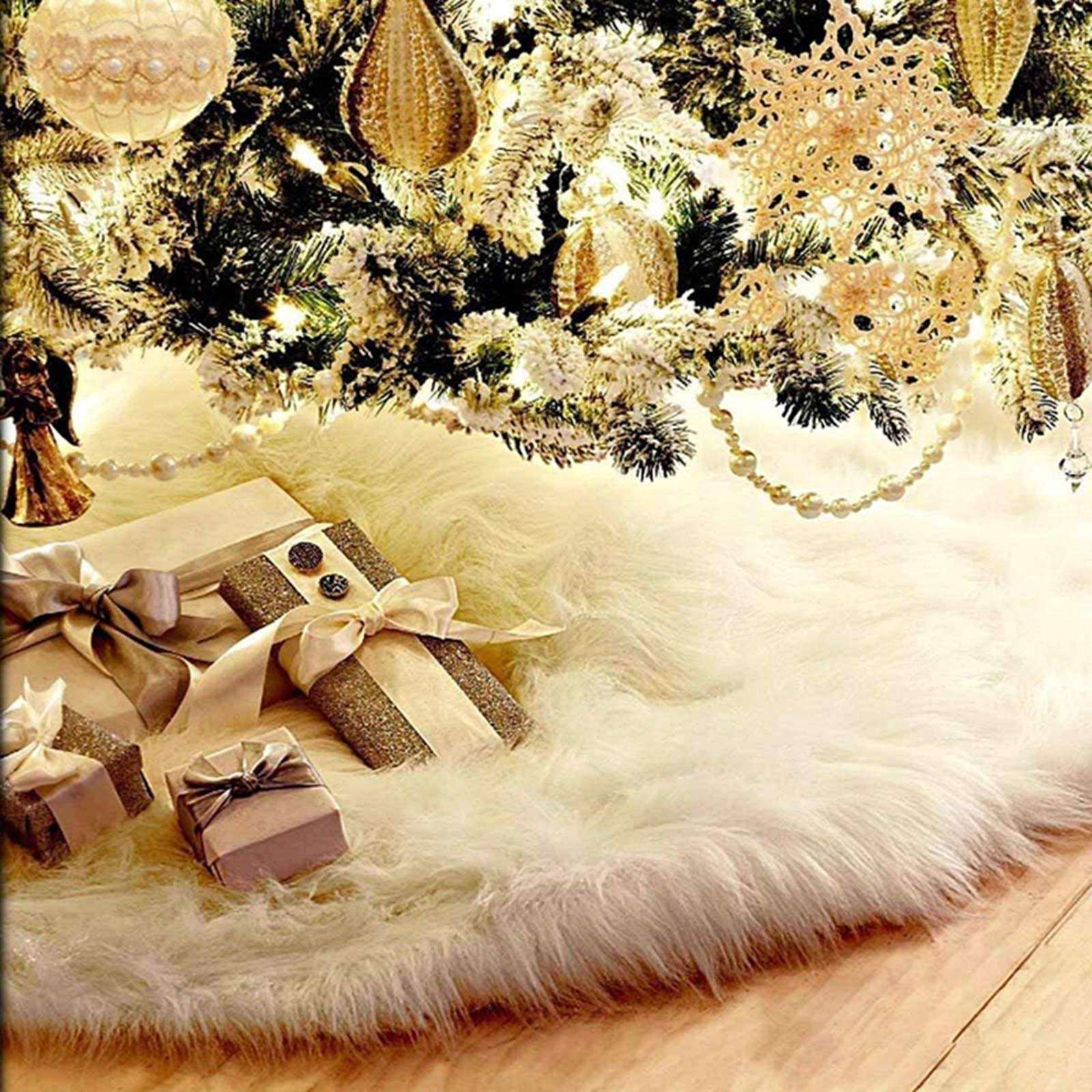 NANNY HIDDEN Christmas Tree Skirts, Luxury Faux Fur White Christmas Tree Skirts for Xmas Tree Decorations Party Home Office Holiday Décor (30 inch)