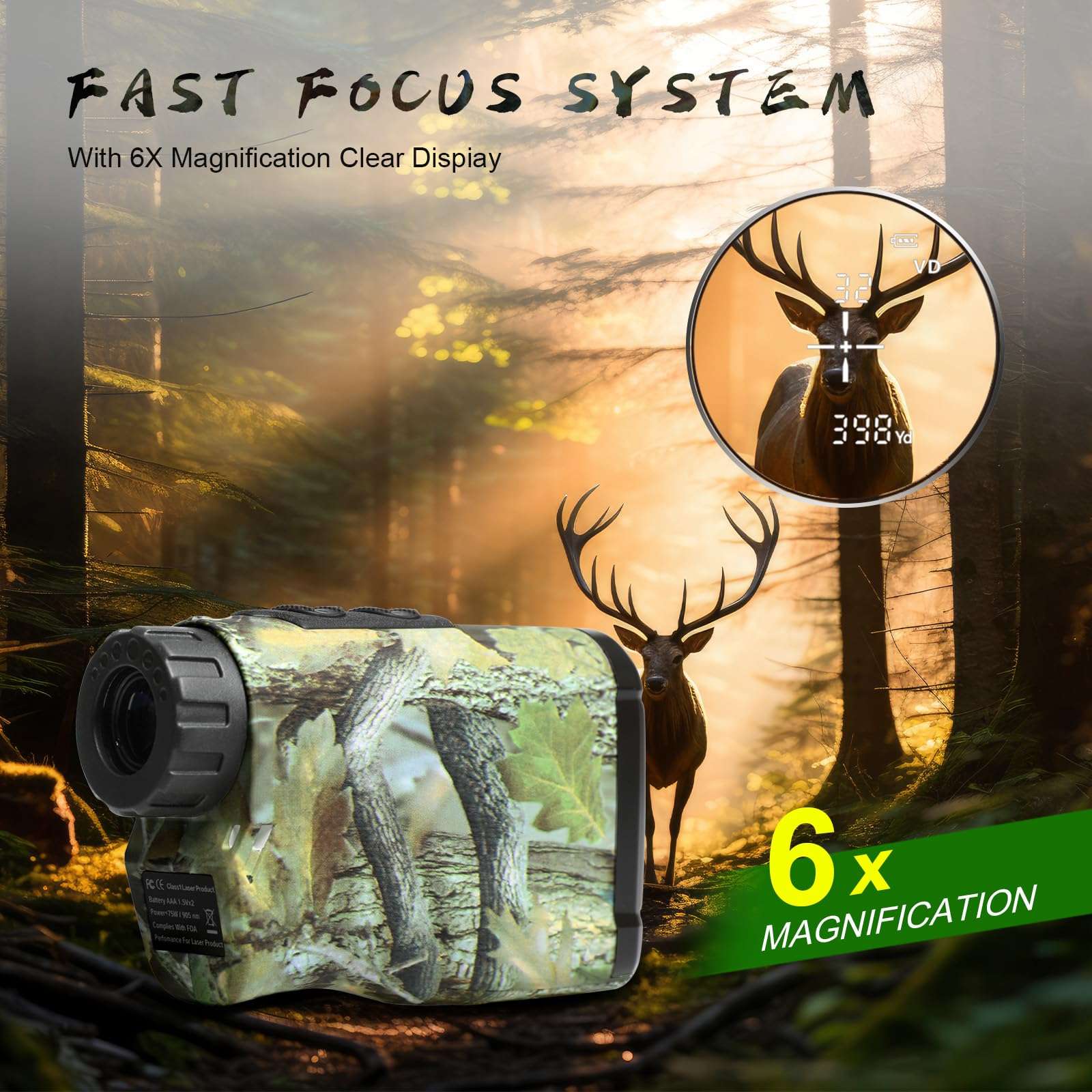 Hunting Rangefinder 1400Yds Distance Scope Laser Range Finder Tracker for Hunter Men Women 6X Zoom 3 Modes Angle Horizontal Vertical Measurement 6