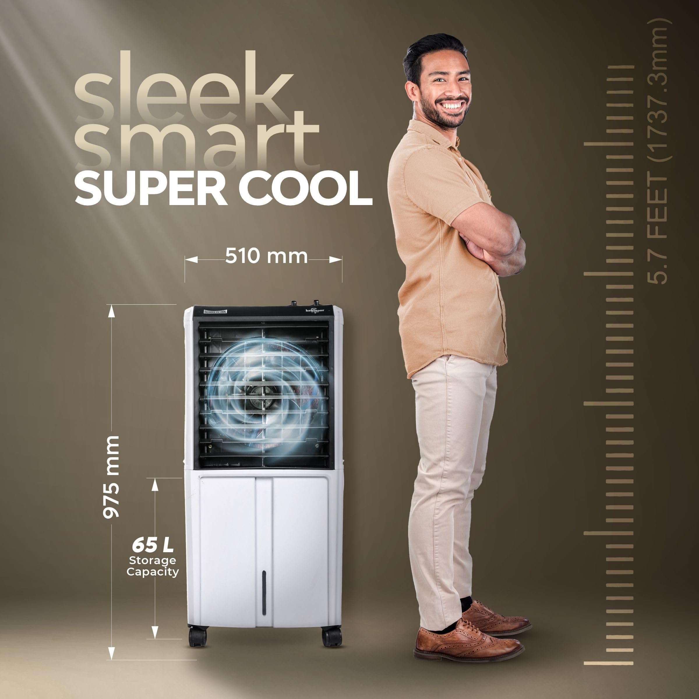 SUMMERCOOL Kohinoor 65L Desert air cooler with wheel for Room | High Speed Fan | 25ft powerful air throw | Inverter Compatible | HoneyComb| Collapsible Louvres | 1 year warranty| White (65 Lts) 6