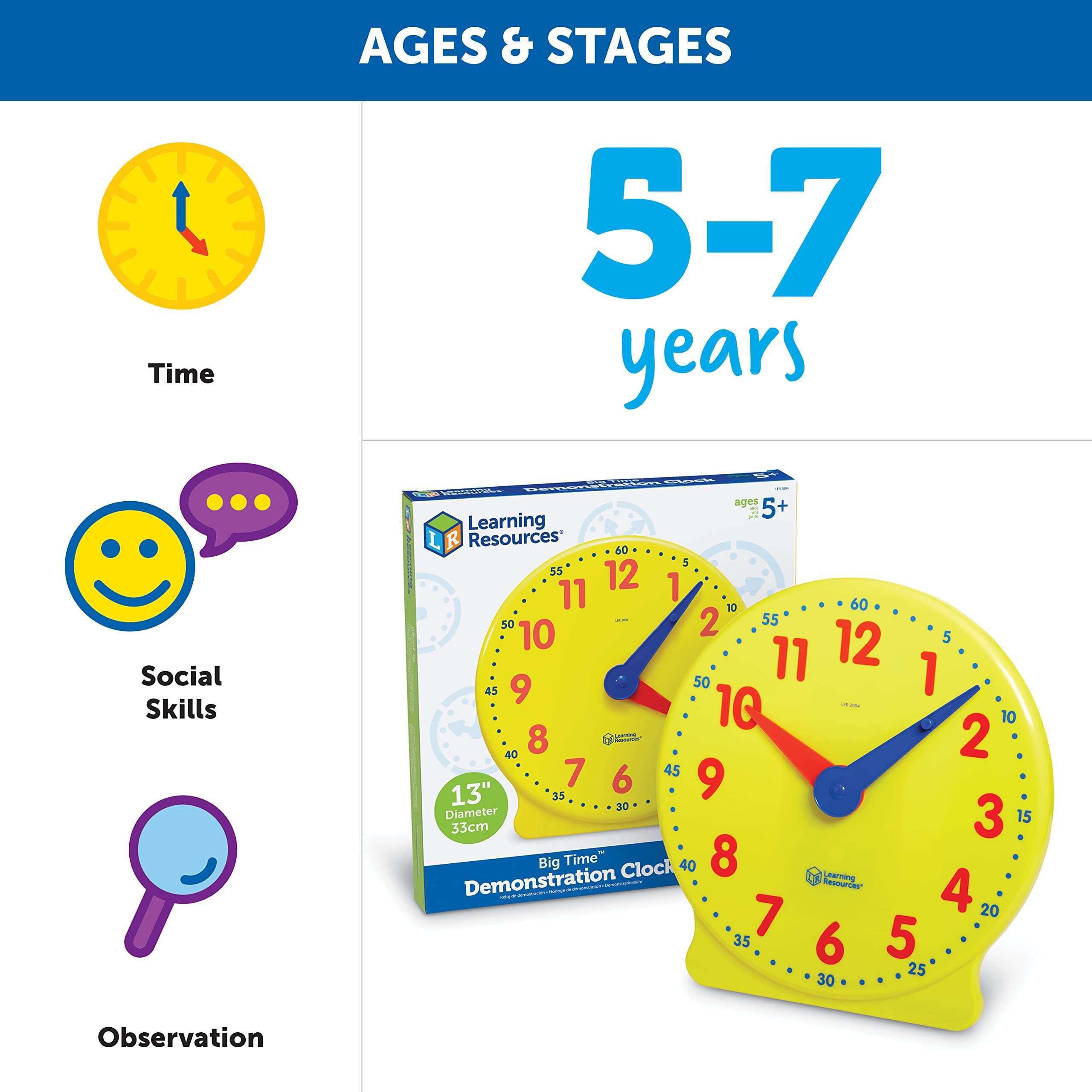 Learning Resources Big Time Learning Clock, Analog Clock, Homeschool, 12 Hour, Basic Math Development, Ages 5+ 5