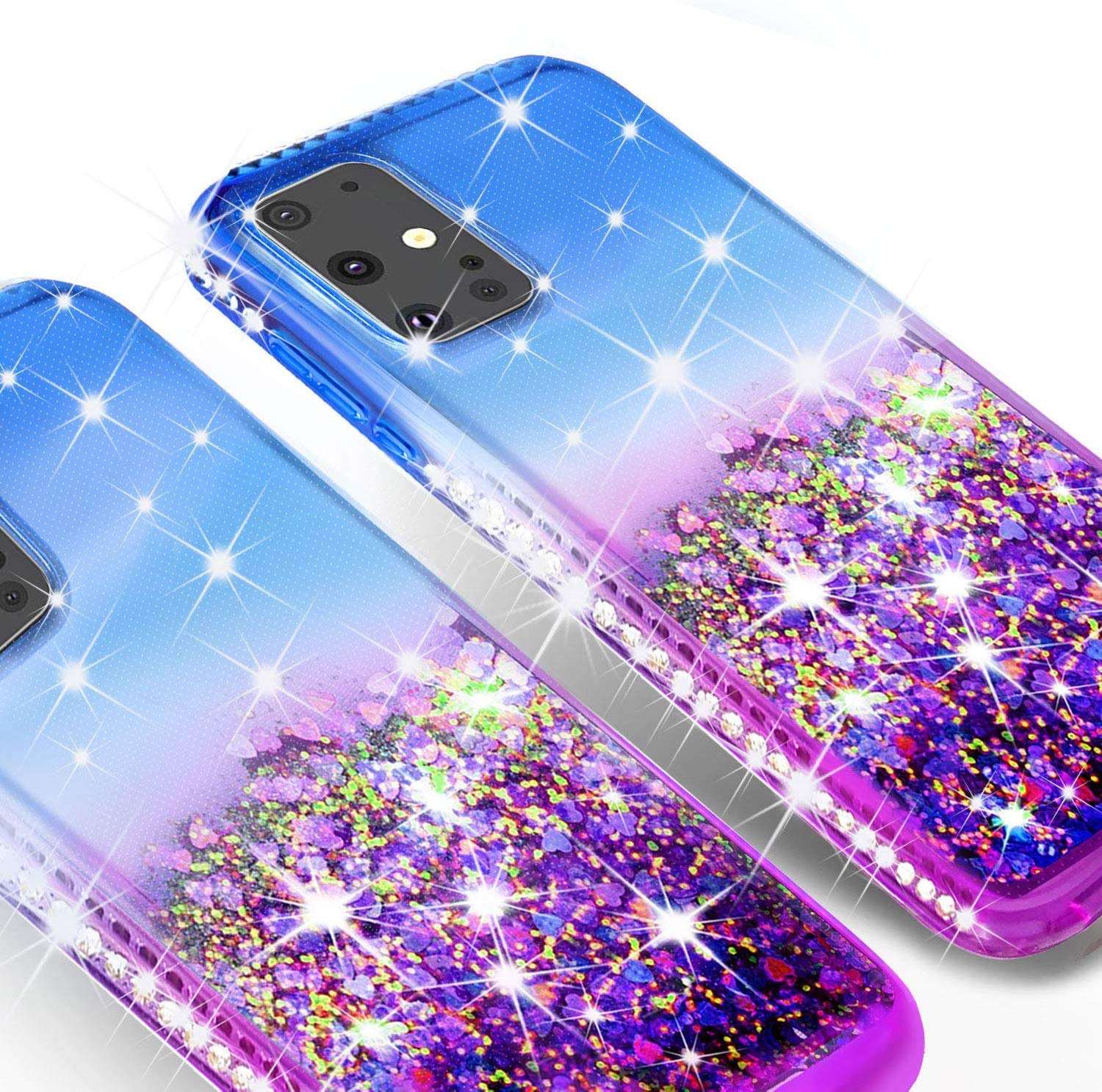 Galaxy Wireless Phone Case for Samsung Galaxy S20 Ultra 5G Case w/TPU Screen Protector Liquid Quicksand Glitter Cute Bling Girls Women [Shock Proof] - Purple/Blue 4