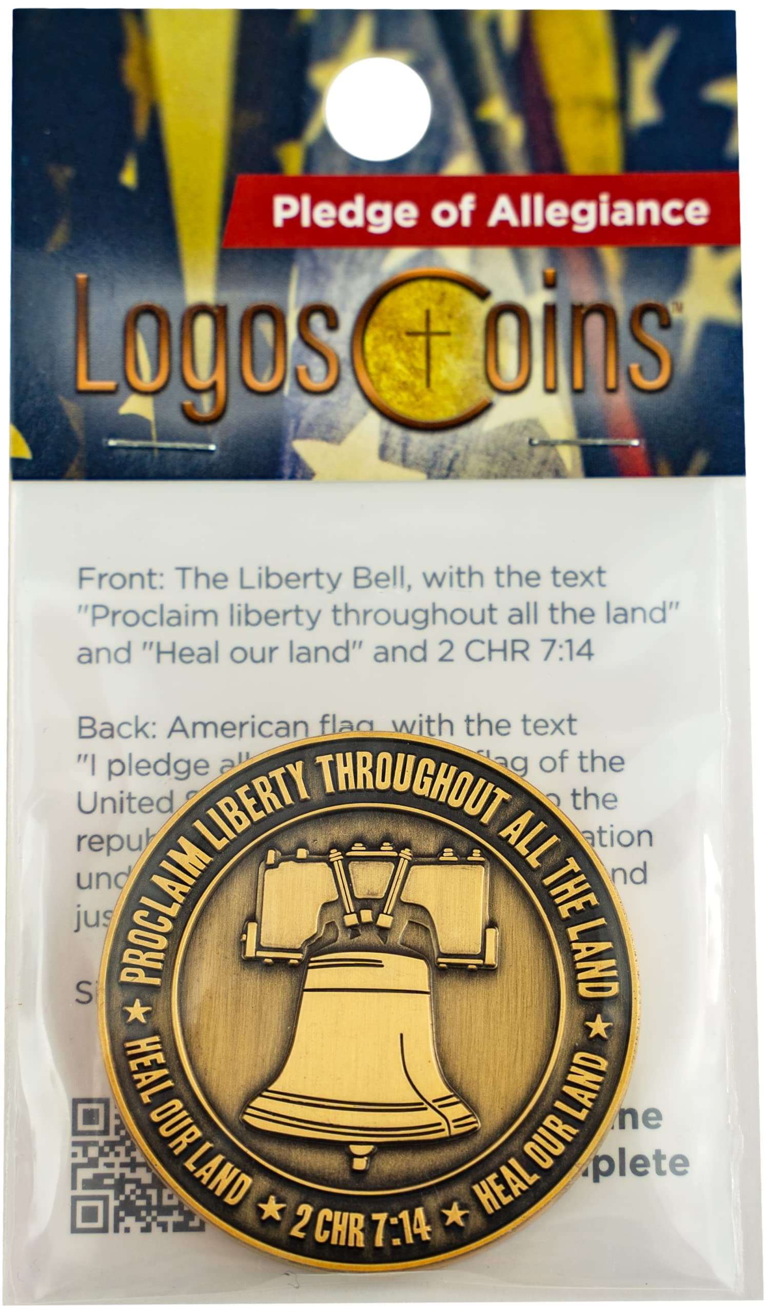 Pledge of Allegiance Coin, Liberty Bell & American Flag Patriotic Military Challenge Coin, Heal Our Land, Freedom Christian Religious Antique Gold Plated Prayer Token Gift 4