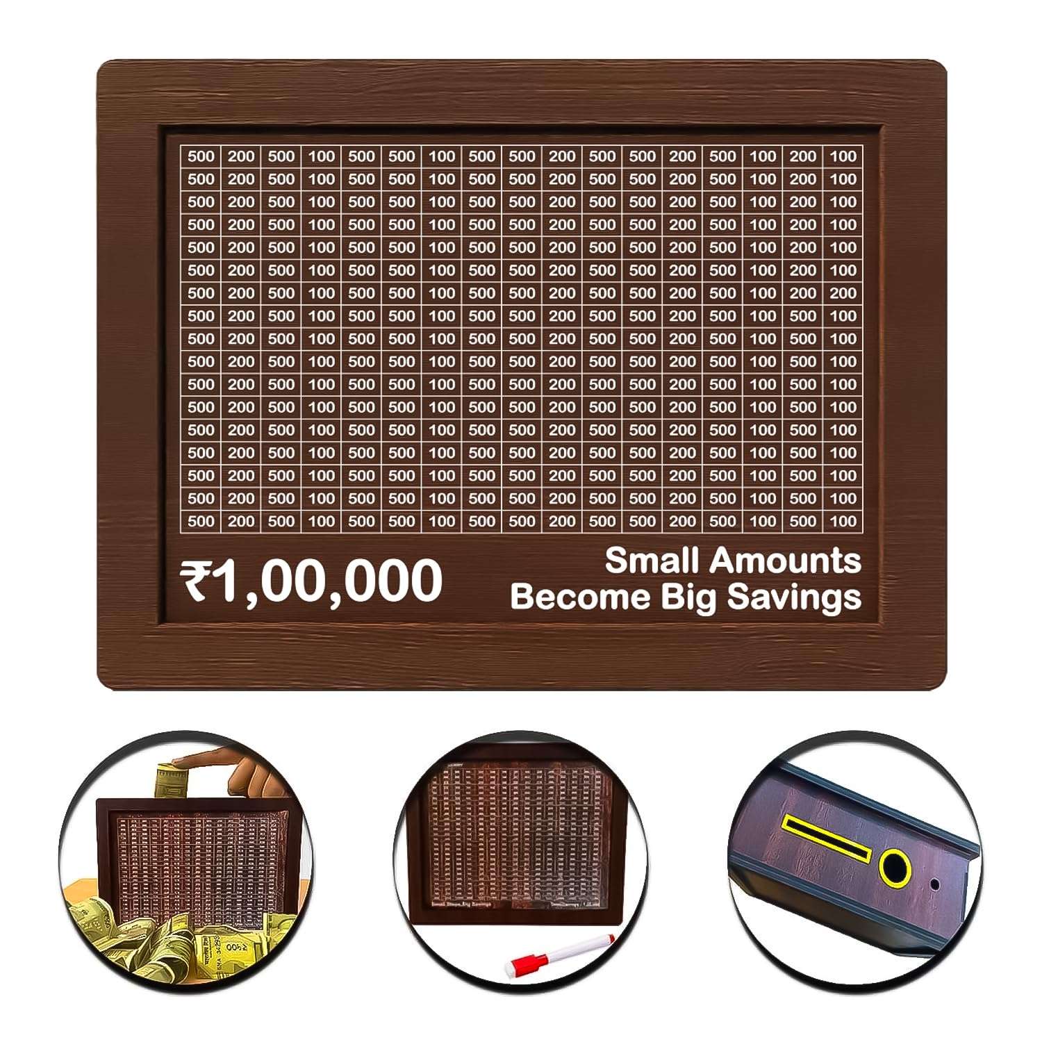 Wooden Coin Piggy Bank for Kids, Money/Piggy Bank, Carved Coin Box, Savings Challenge Box, Money Saving Box for Adult, Money Save Box, Gullak Savings Box, 100000 Money Saver 3