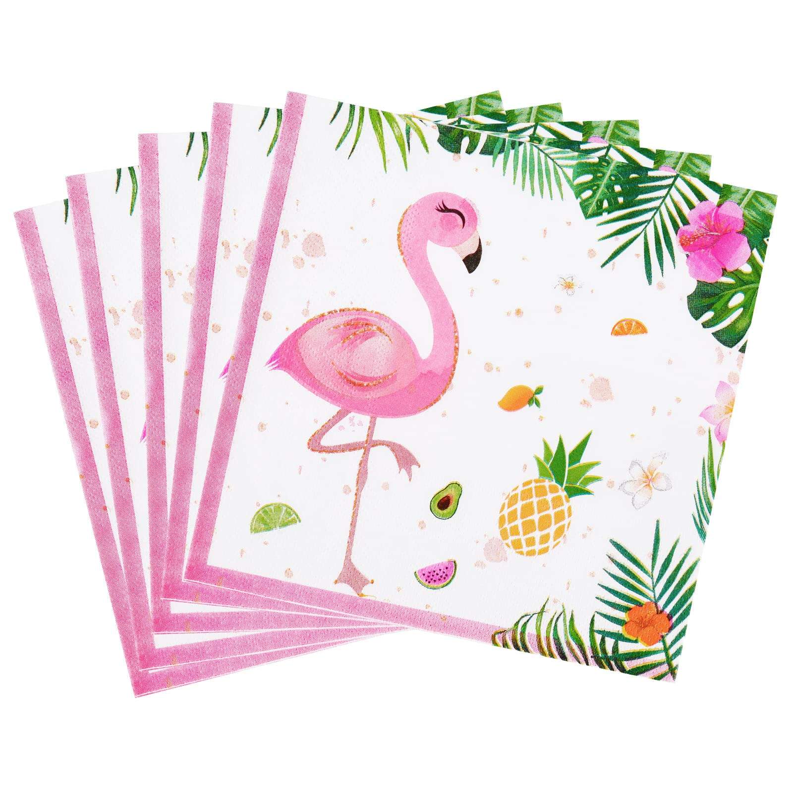 WERNNSAI 50PCS Flamingo Party Napkins - Luau Party Decorations 3 Ply Hawaiian Tropical Paper Napkins Pink Flamingo Birthday Supplies for Girls Luncheon Dinner Pool Birthday Favors 1