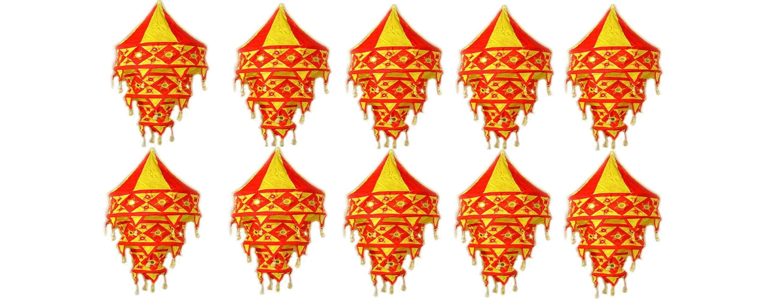 Ayushka crafts Odisha Handcrafted Handmade Cotton Foldable Fabric Lantern/Lamp Shade for Home Decoration (Pack of 10) 1