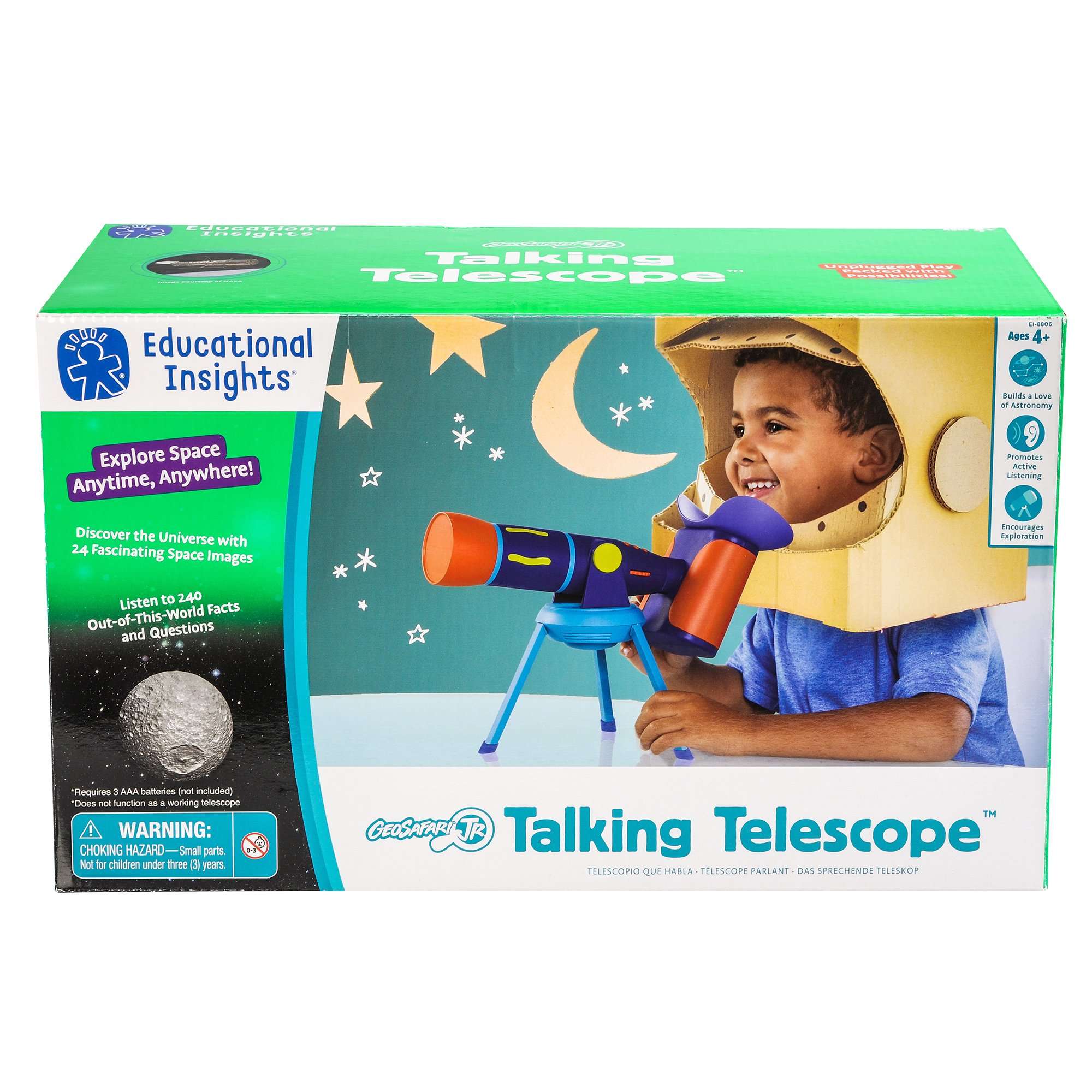 Educational Insights GeoSafari Jr. Talking Telescope (English & Asian Audio Version) - Telescope for Kids, STEM Toys, Interactive Learning for Kids Ages 4+, Space Toys for Kids 5