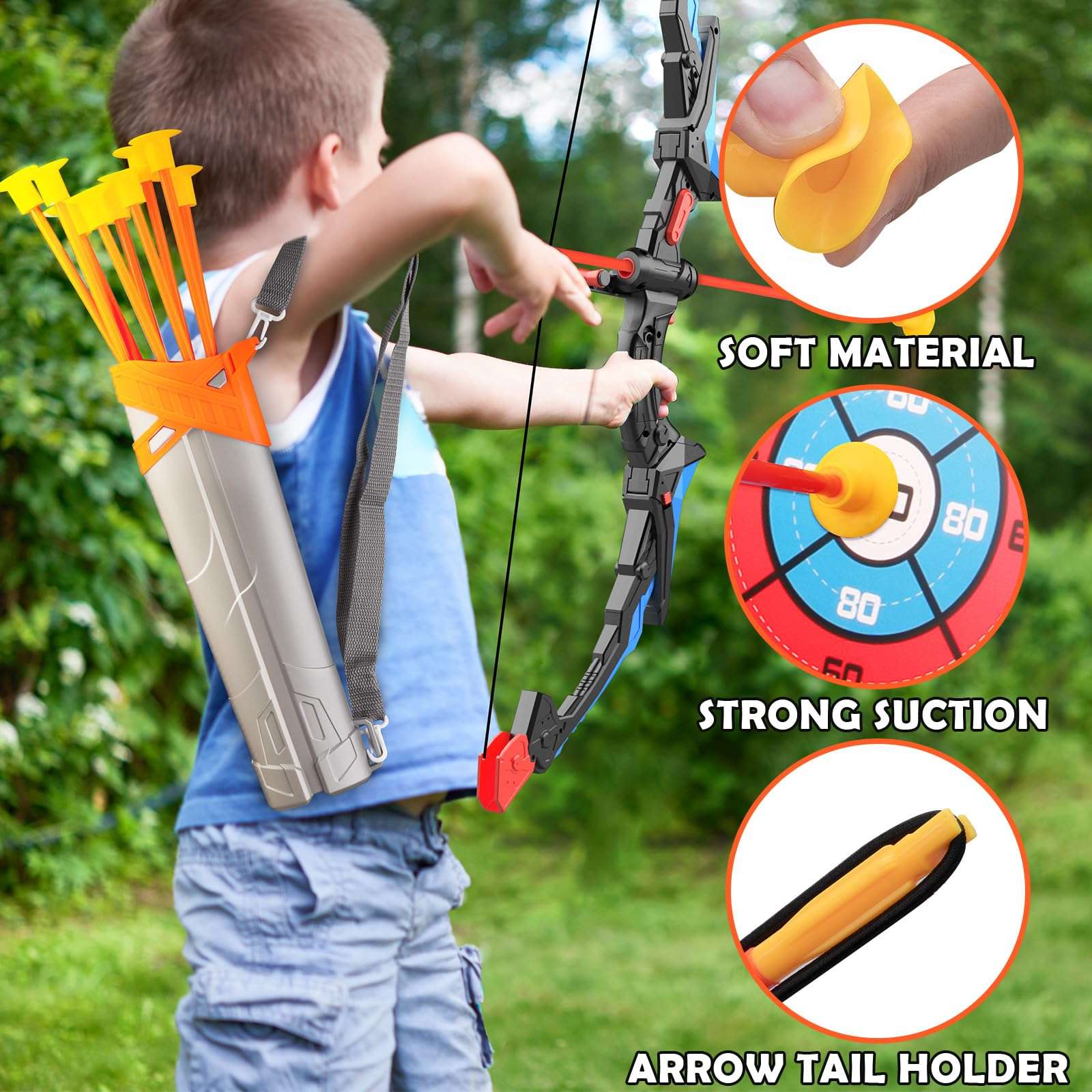 TiQtoy 2 Pack Bow and Arrow for Kids, Bow and Arrow Set Toys for 5 6 7 8 9 10 11 12 13 14 Year Old Kids Boys Girl, LED Light Up Archery Set, Kids Indoor Outdoor Games Toys, Birthday Gifts 6
