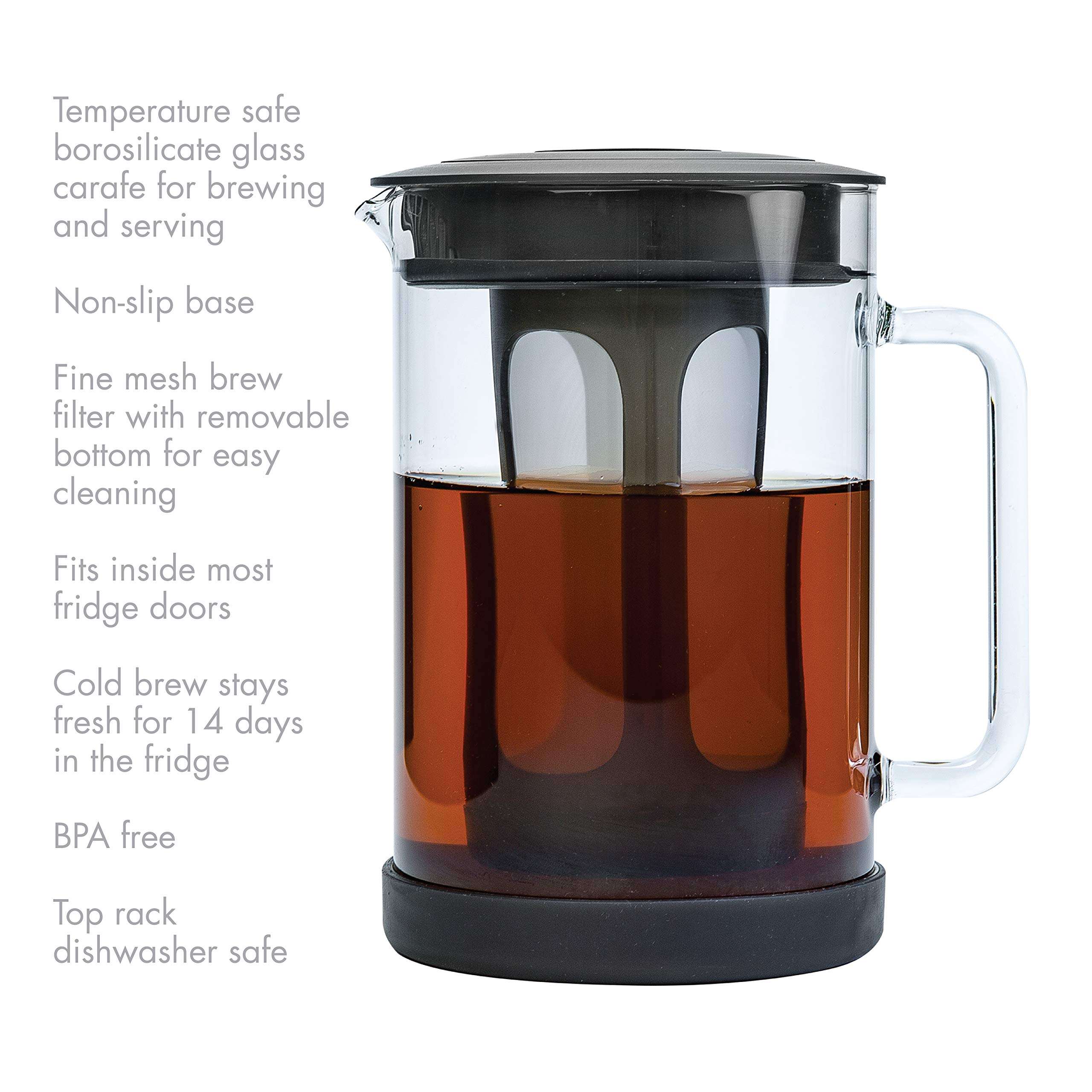 Primula Pace Cold Brew Iced Coffee Maker with Durable Glass Pitcher and Airtight Lid, Dishwasher Safe, Perfect 6 Cup Size, 1.6 Qt, Black 2