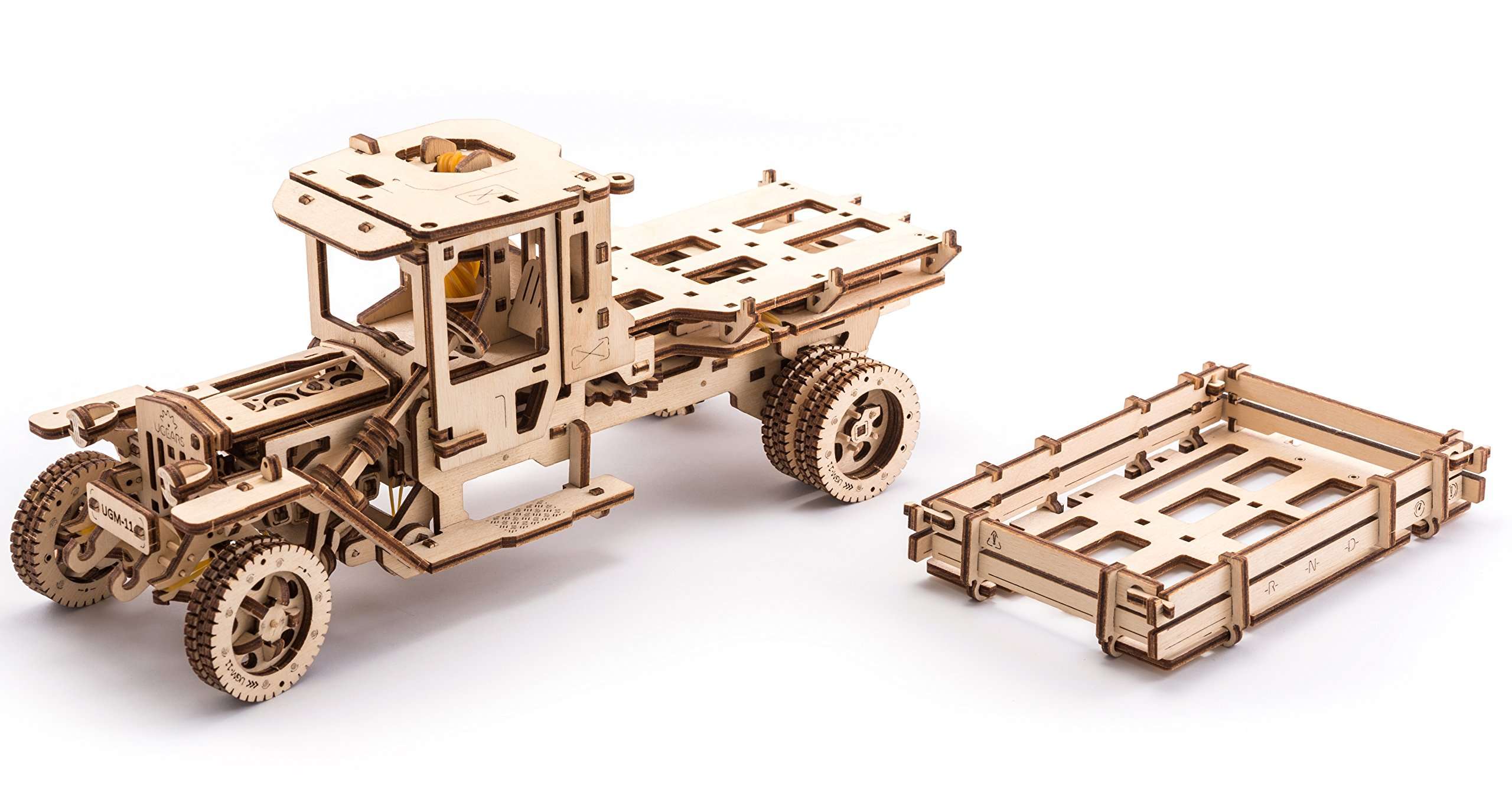 Ugears Combo Offer 2 in 1 – Truck UGM-11 + Set of Additions for Truck UGM-11 | STEM Learning DIY Kits for Adults - Wooden Truck, Tanker, Trailer and Fire Ladder Construction Set Puzzles for Kids 5