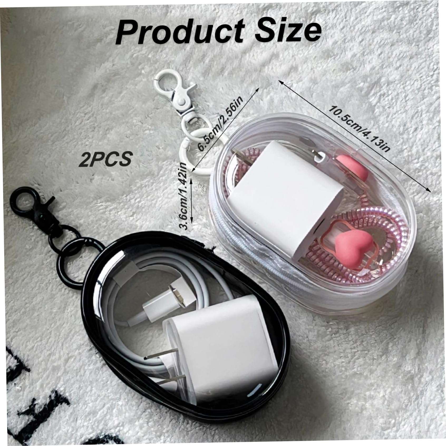 2 Pcs Cable Storage Case Portable Hanging Transparent Headphone Case Zipper Closure Visible Minimalist Earphone Case for USB Flash Drive,Keys, Mini Lipstick, Earbuds (Black, White), Earphone Case 5