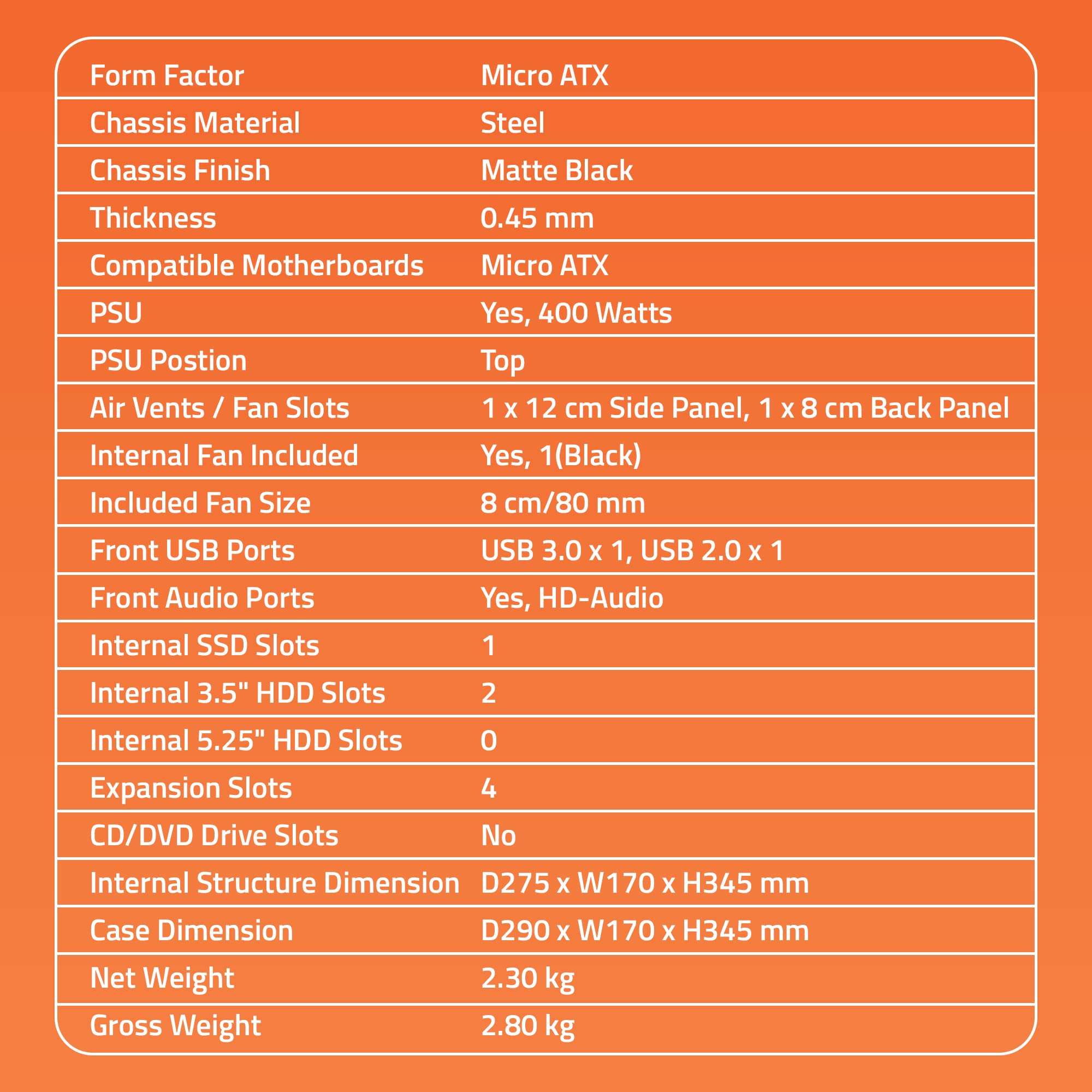 Artis 2620 3.0 C Computer Cabinet Support Micro ATX Motherboard, 1 x 80mm Fan with 400W Power Supply 6