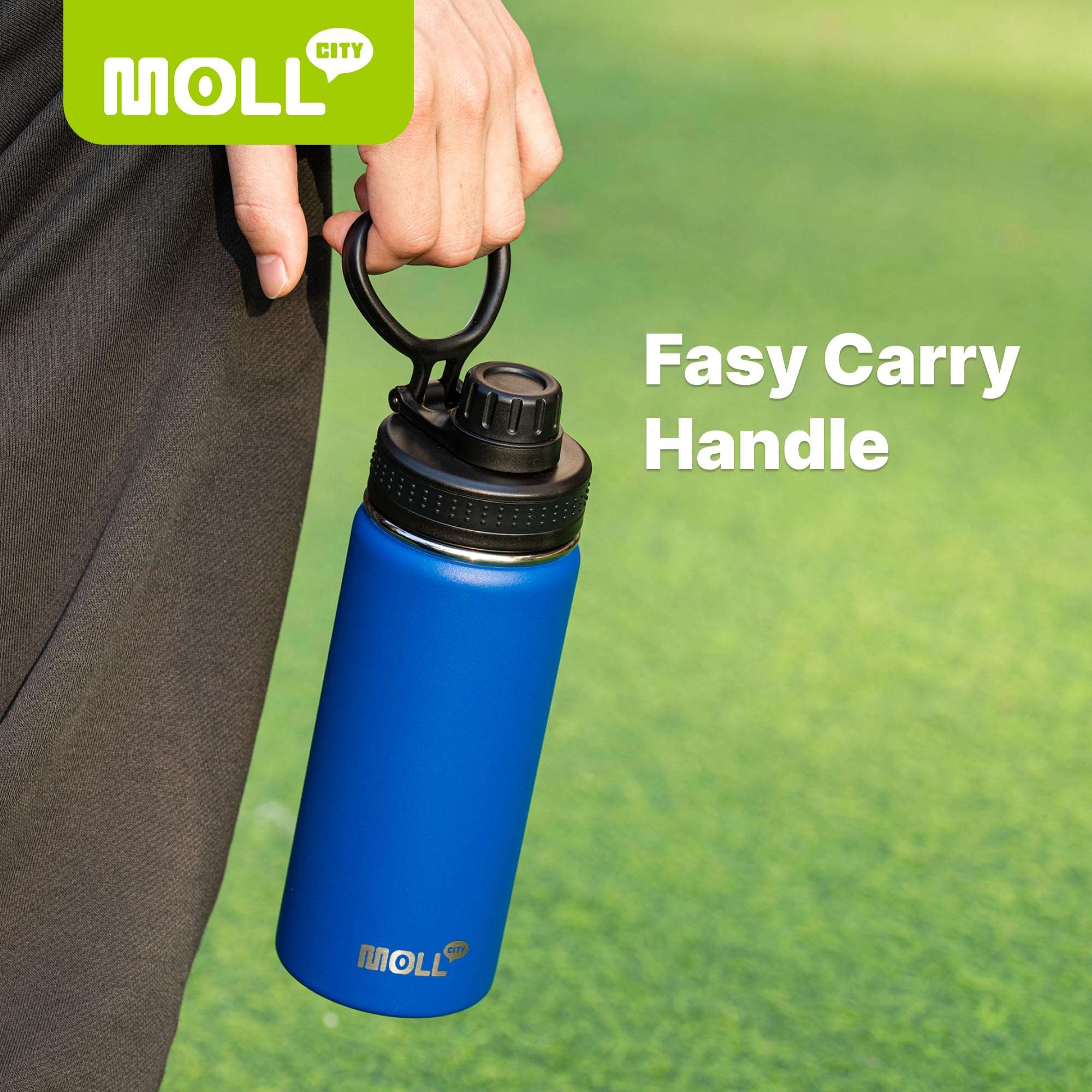 Mollcity Insulated Water Bottle 2 Pack-16 oz Stainless Steel Vacuum Sports Water Bottle Wide Mouth Flask with Leakproof Spout Lid (Navy-Grass Green) 3