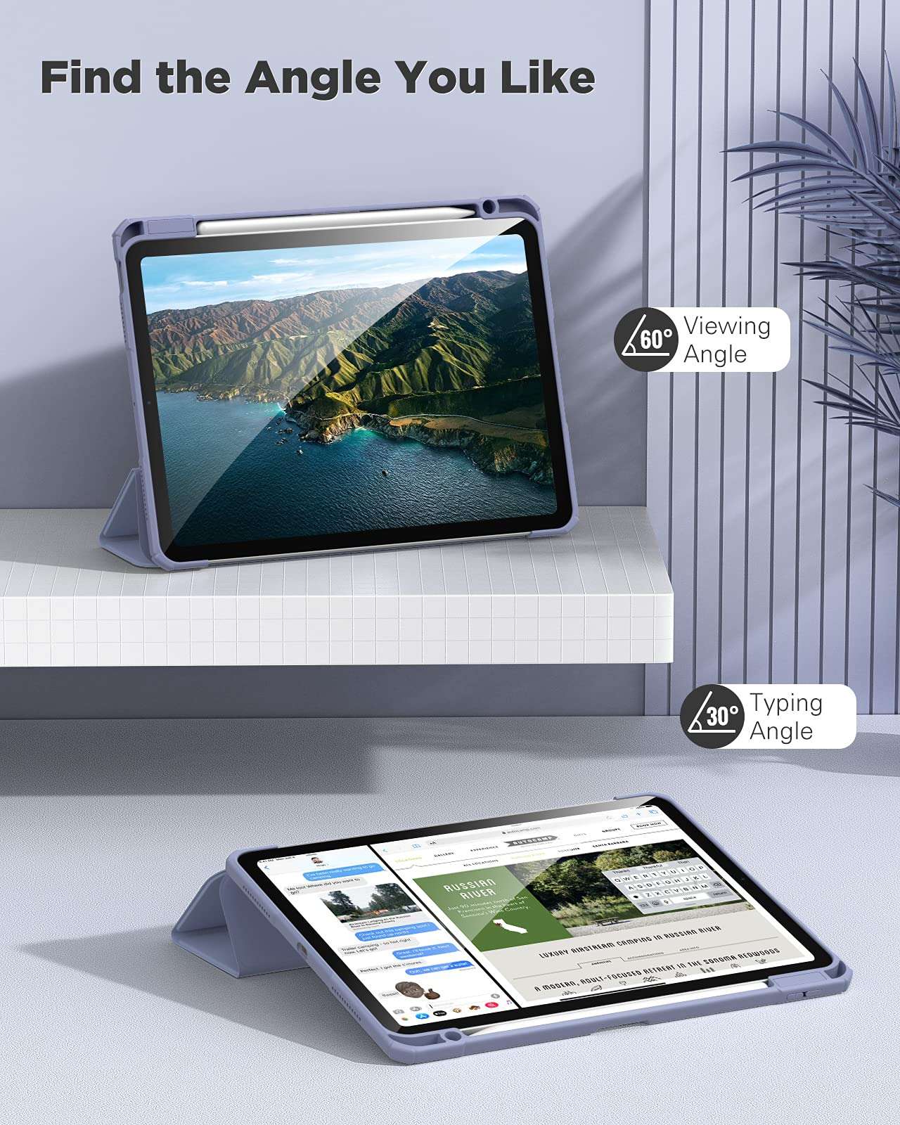 TiMOVO Case for iPad Air 11 Inch (M3/M2-2025/2024) with Pencil Holder, iPad Air 5th/4th Generation Case (2022/2020) 10.9 Inch, Slim Protective Cover with Clear Back, Auto Wake/Sleep, Navy Blue(V1) 5