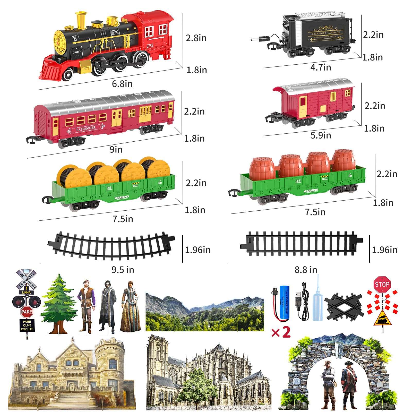 Locomoto Train Set - Train Toys for Boys Girls w/Smoke, Light & Sounds, Railway Kits, Toy Train w/Steam Locomotive Engine, Carriages, Cargo Car & Tracks, for 3 4 5 6 7+ Year Old Kids 6