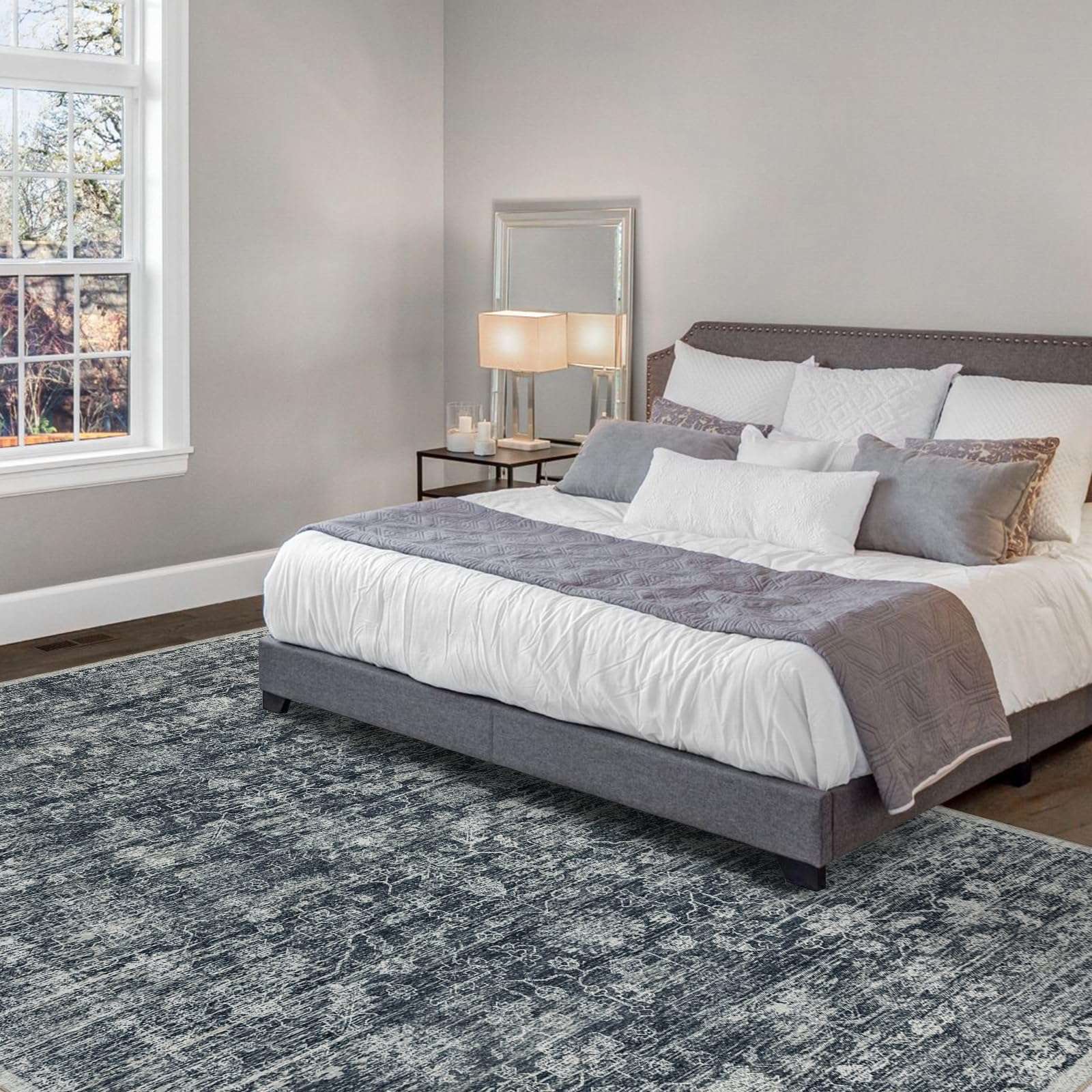 nusoarug 2x7 Boho Runner Rug Machine Washable, Soft Non Slip Area Rugs 2' x 7' Carpet with Rubber Backing for Bedroom Kitchen Entryway Living Room Bathroom, Light Grey & White 3