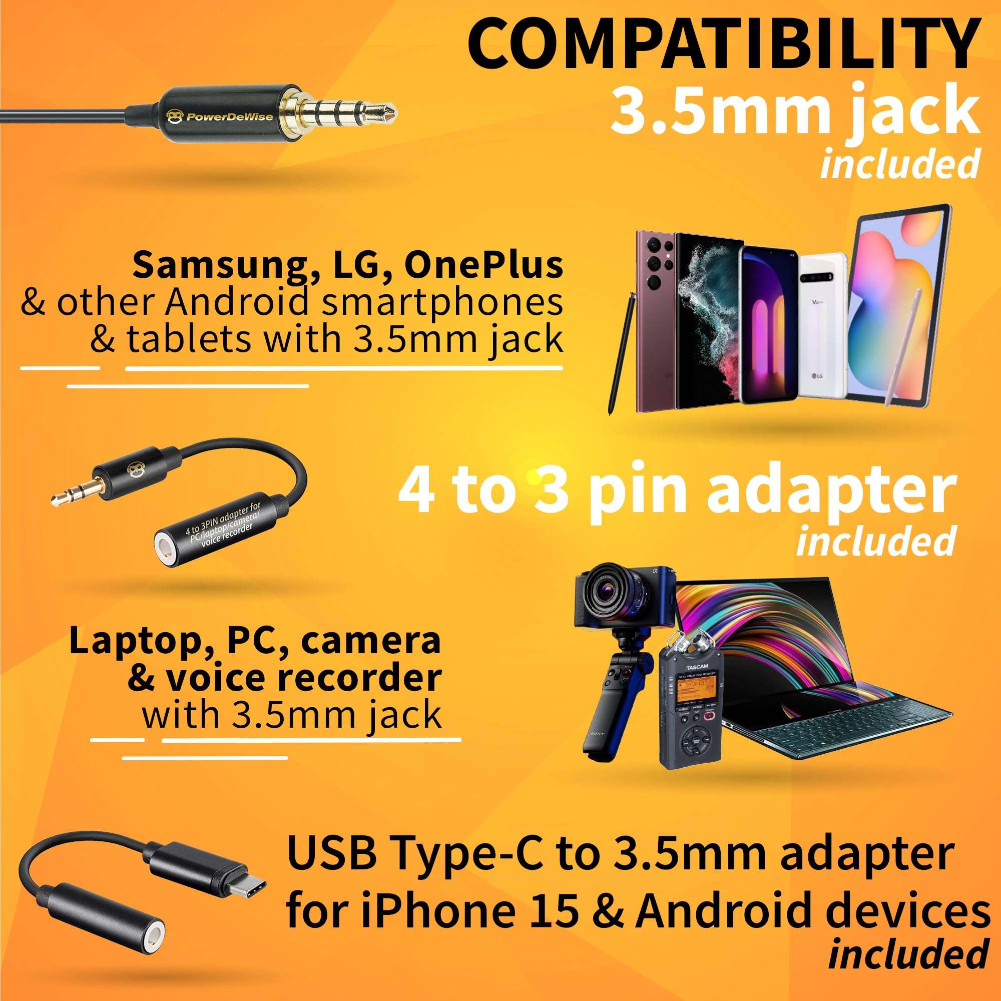 PowerDeWise Upgraded 2024 Type-C Lavalier Microphone with Adapter - Omnidirectional USB C Lav Mic for iPhone 15 Pro, Android, PC, Mac, Recorders - YouTube Interview Vlogging 5