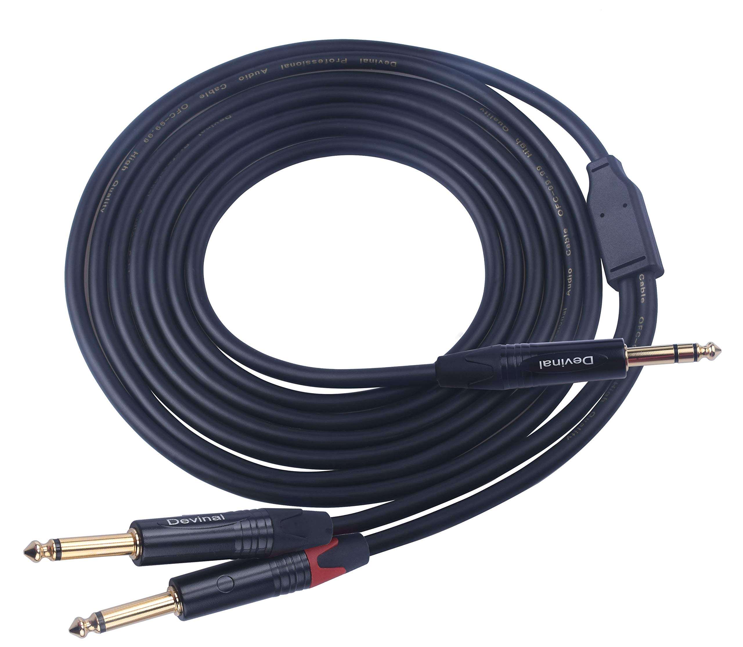 Devinal 1/4 to Dual 1/4 Y-Splitter Cable, 6.35mm TRS to Dual 6.35mm TS Insert Cable Cord, Quarter inch Stereo to 2 Quarter inch Mono Send and Return Patch Cord 10 Feet 6