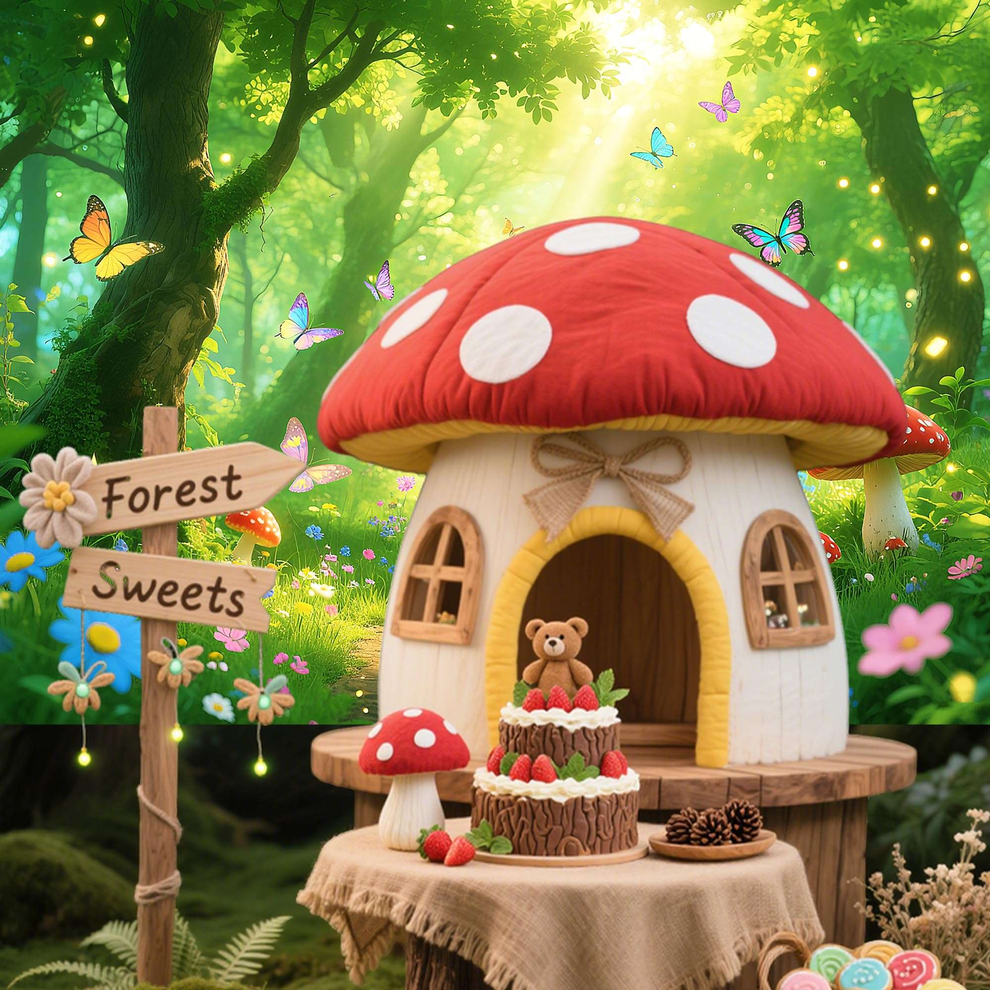 7x5FT Enchanted Forest Backdrop with 19.68FT Ribbon - Magic Fairy Garden Photography Background for Party, Birthday Decor, Spring Photo Booth Props 6