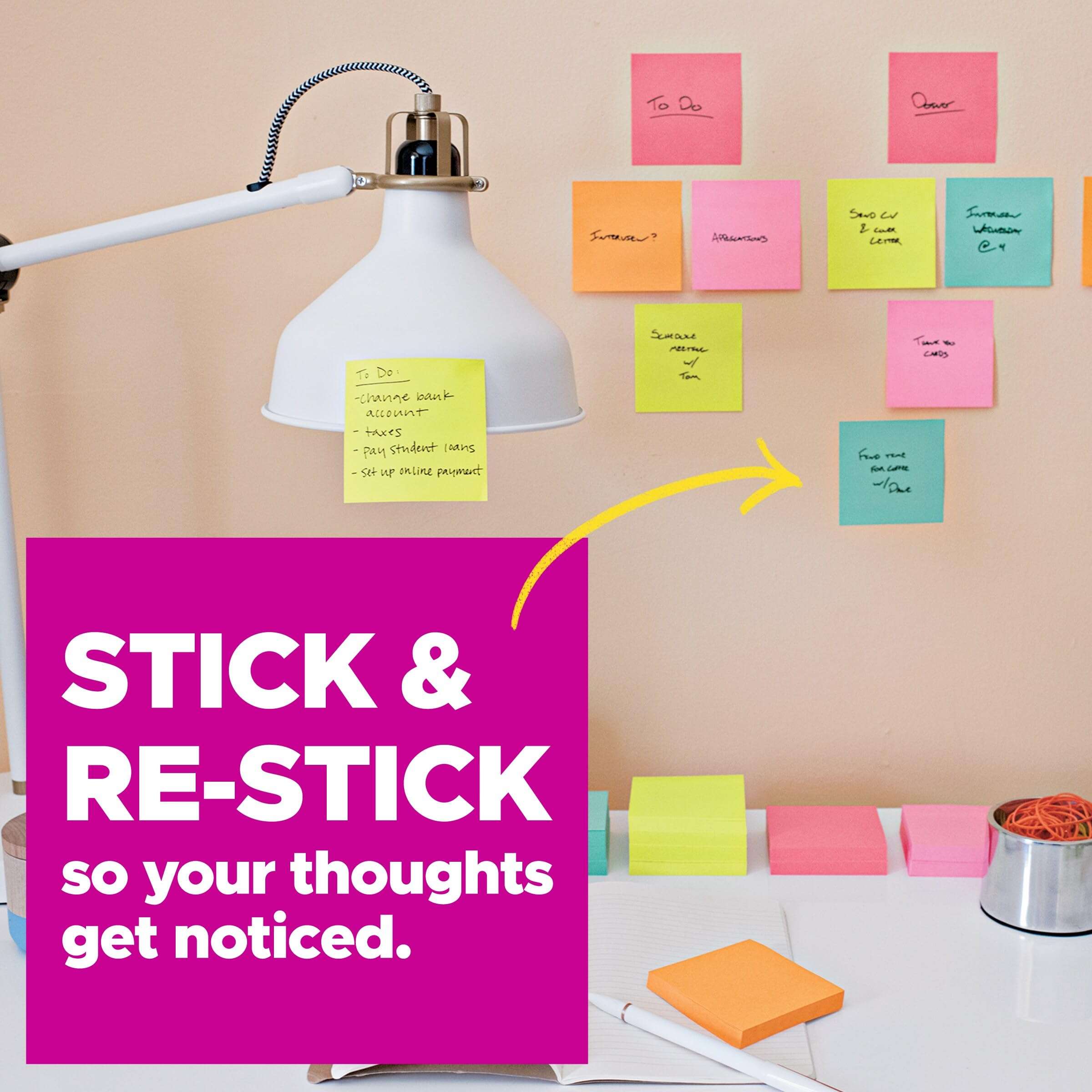Post-it Super Sticky Lined Notes, 6 Sticky Note Pads, 4 x 4 in., School Supplies, Office Products, Sticky Notes for Vertical Surfaces, Monitors, Walls and Windows, Energy Boost Collection 4