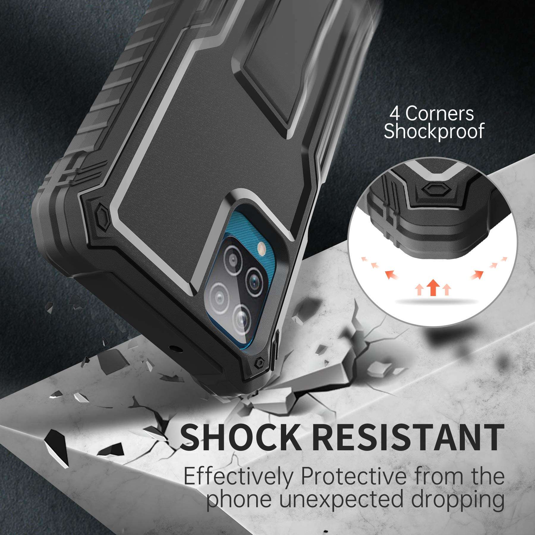 FITO for Samsung Galaxy A12 Case, Dual Layer Shockproof Heavy Duty Case with Screen Protector for Samsung A12 Phone, Built-in Kickstand (Black) 6