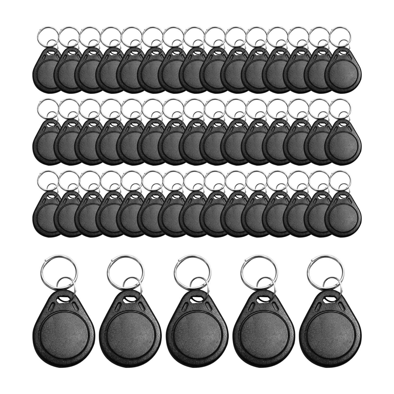 RFID Key Fobs 125KHz 50 PCS, T5577 Proximity ID Tag Rewritable Keypad Card Door Lock Entry Access Control System Fob Tag Wholesale (Black) 1