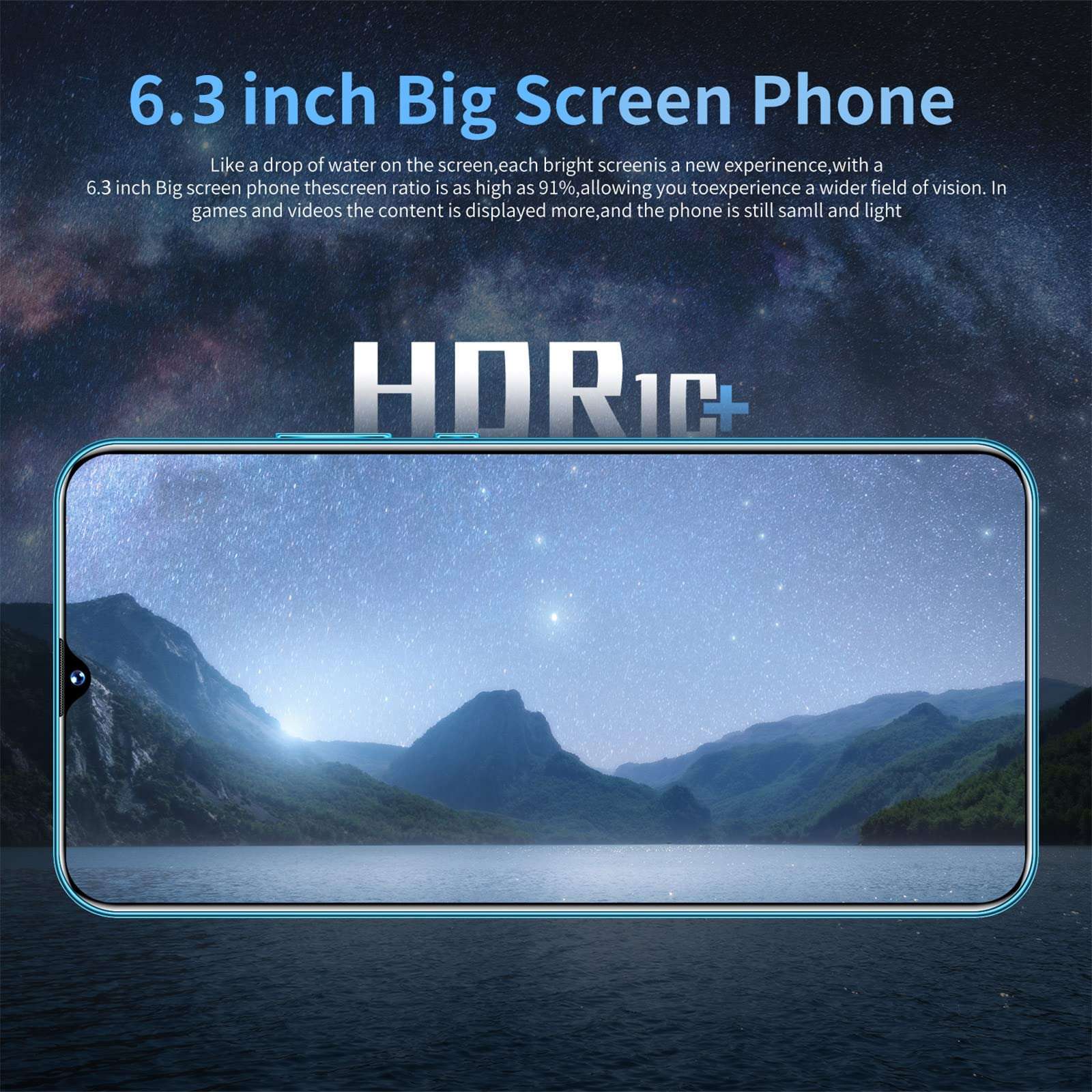 Android 8.1 Smart Phone Smartphone HD Full Screen Phone Dual SIM Unlocked Smart Phone 1GB RAM+8GB ROM 6.3 Inch Cellphones Mobile Phones 4