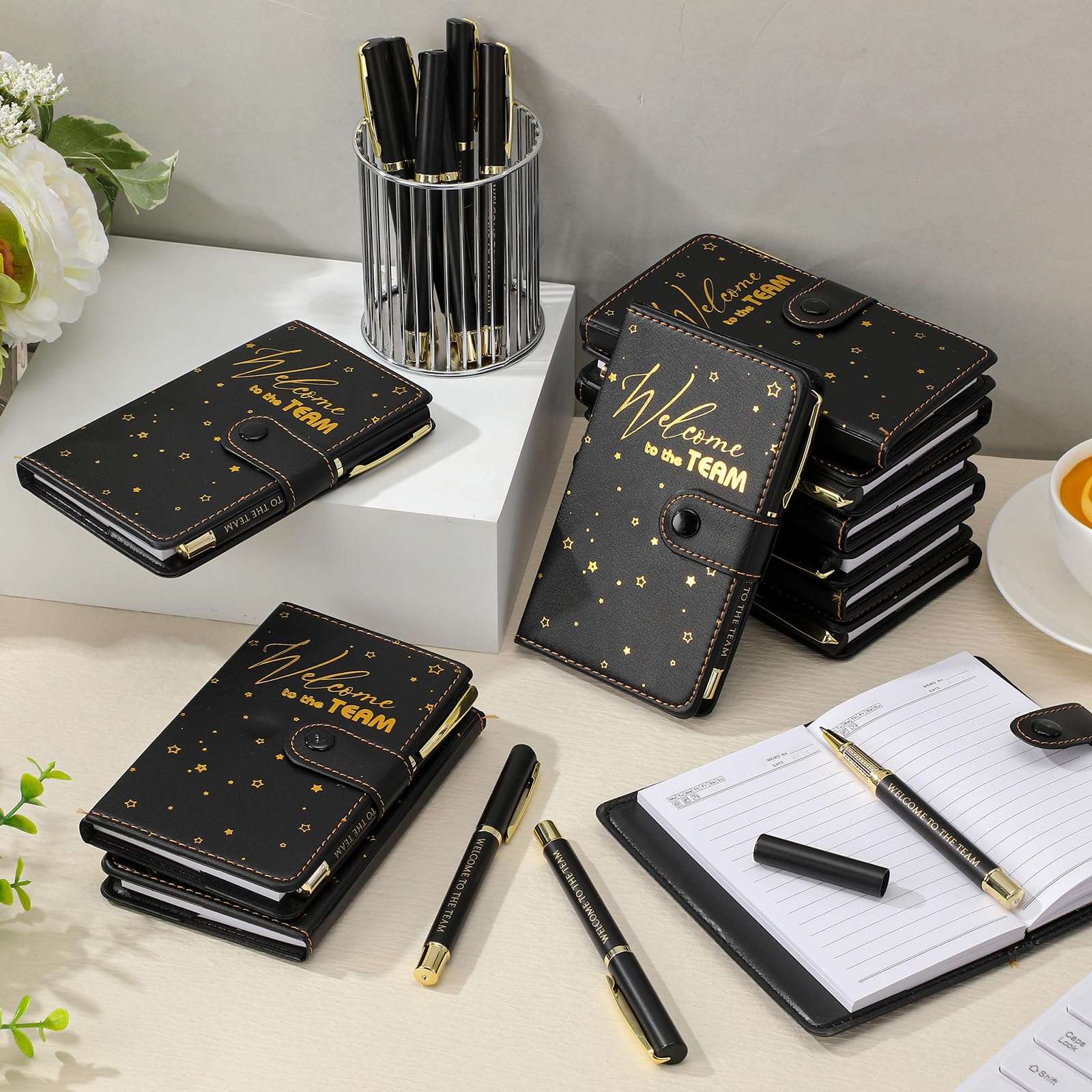 TaoBary 10 Sets Christmas Team Gifts for New Employee Welcome to the Team Bulk Leather Journal Notebook Pens Rad Tech Week Appreciation Gift for Accounting Worker Staff Teacher Student Nurse (Black) 4
