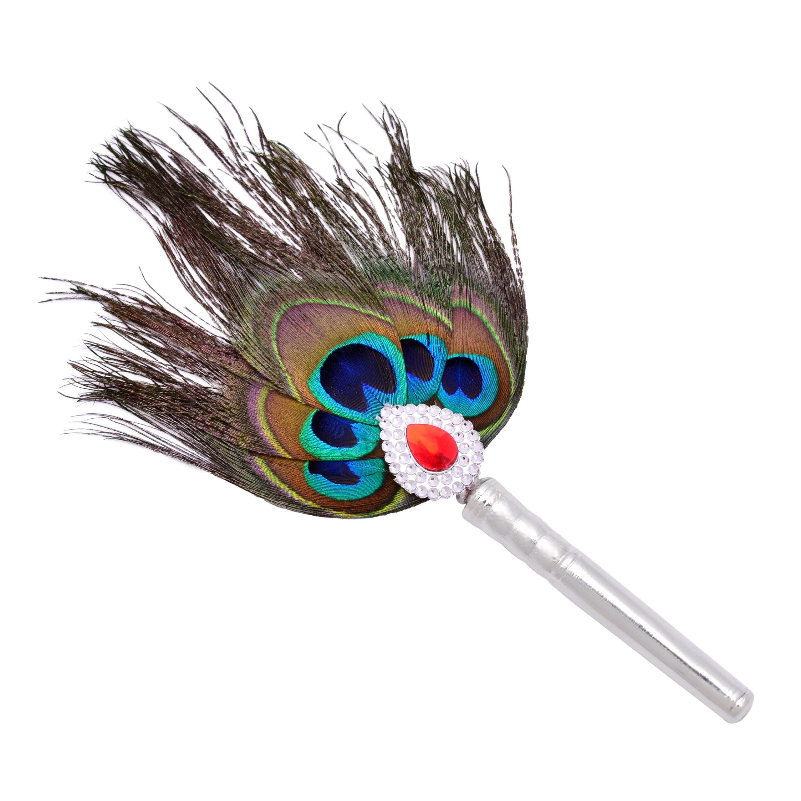 CARATWALA Handmade Silver Peacock Feather Fan Exclusive 999 Pure Silver (Chandi) Peacock Feather/Hand Fan/More Pankh for Home Decoration, Pooja, Gift Purpose & Donation. 1