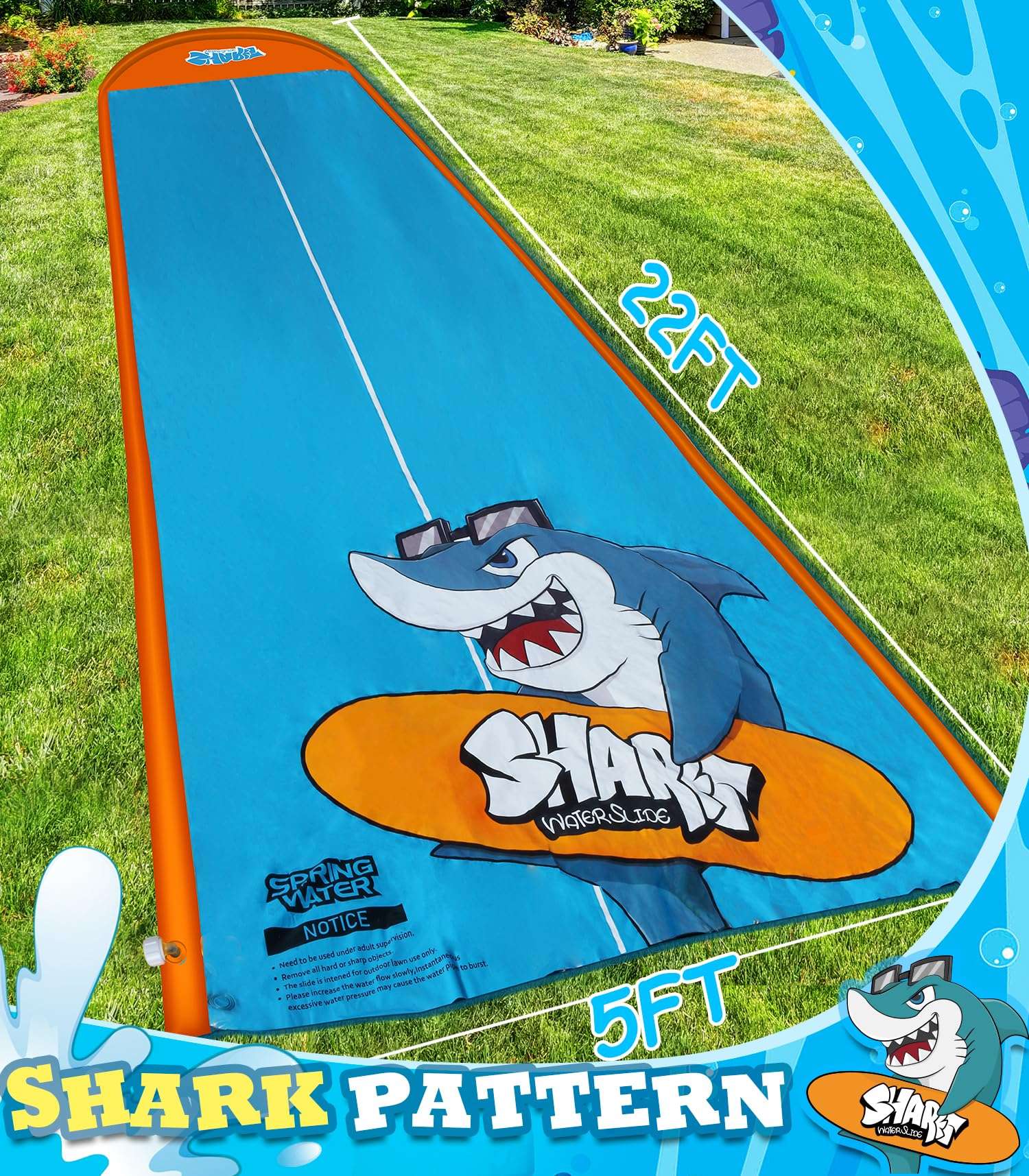 Slip Water Slide, 22ftx5ft Slip Water Slide for Kids Backyard Lawn,Summer Water Toys Outdoor Sprinkler with 2 Sliding Racing Lanes and 2 Inflatable Bodyboards 5