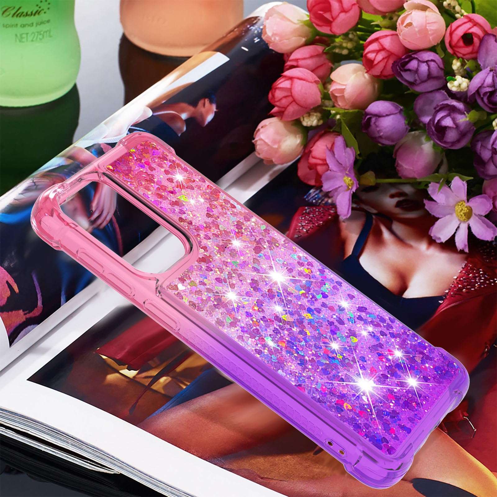 Case for Galaxy S20 FE,S20 Fan Edition,S20 Lite,Gradient Bling Sparkle Moving Glitter Quicksand Case with Anti-Fall Angle for Samsung for Galaxy S20 FE 5G(Pink) 3