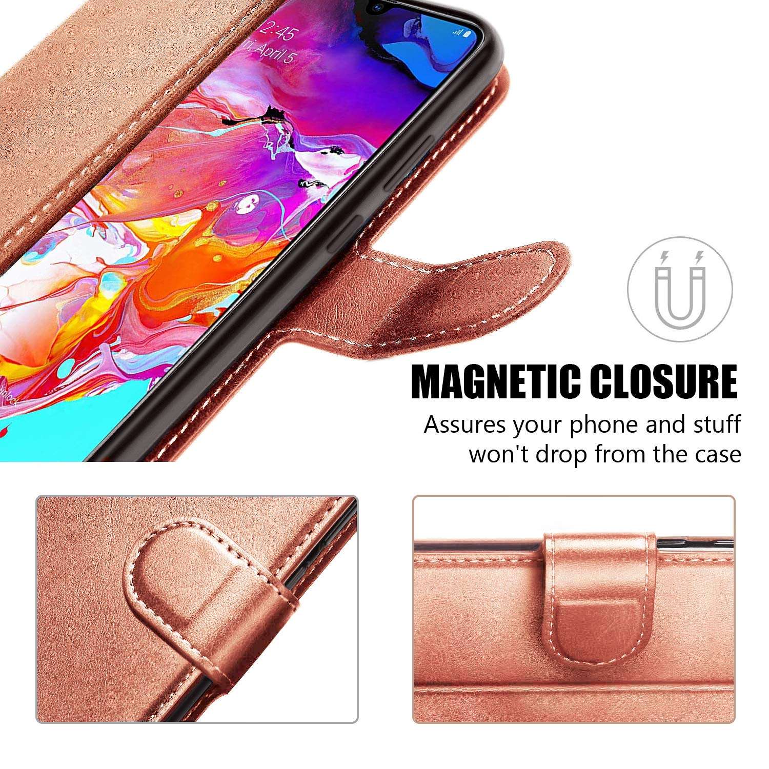 QLTYPRI for Samsung Galaxy S21 Ultra 5G Case PU Leather Flip Case with Card Slots Viewing Stand Magnetic Closure Flip Folio Cover Simple Wallet Cover for Galaxy S21 Ultra 6.8 inch - Rose Gold 4