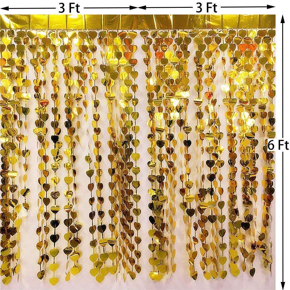 WILDCROC Valentine's Day Heart Foil Curtain, Gold Colour, 4 Pack, 3 x 6 ft Each | Romantic Decorations for Valentines Day Party 5