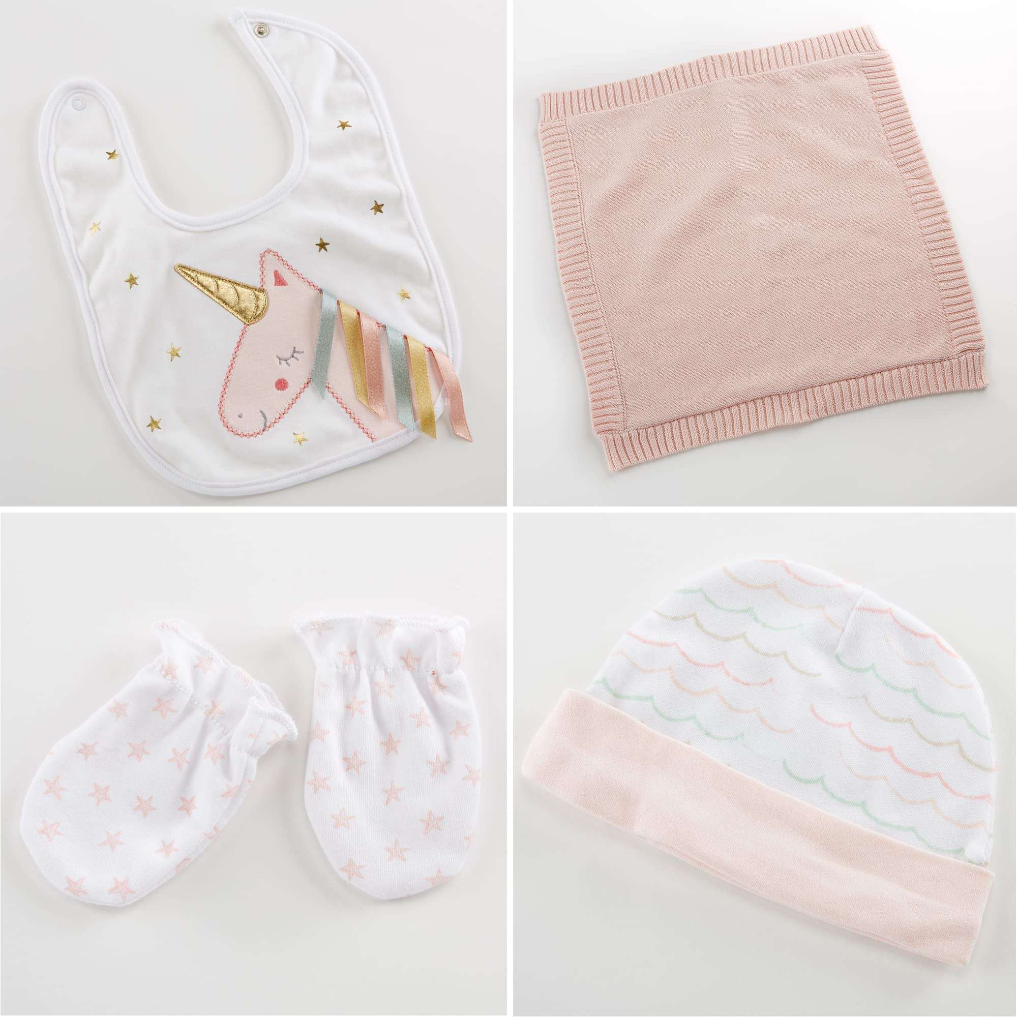 Baby Aspen Simply Enchanted Unicorn 5-Piece Welcome Home Gift Set, Light & Dark Pink/White/Aqua/Gold 6