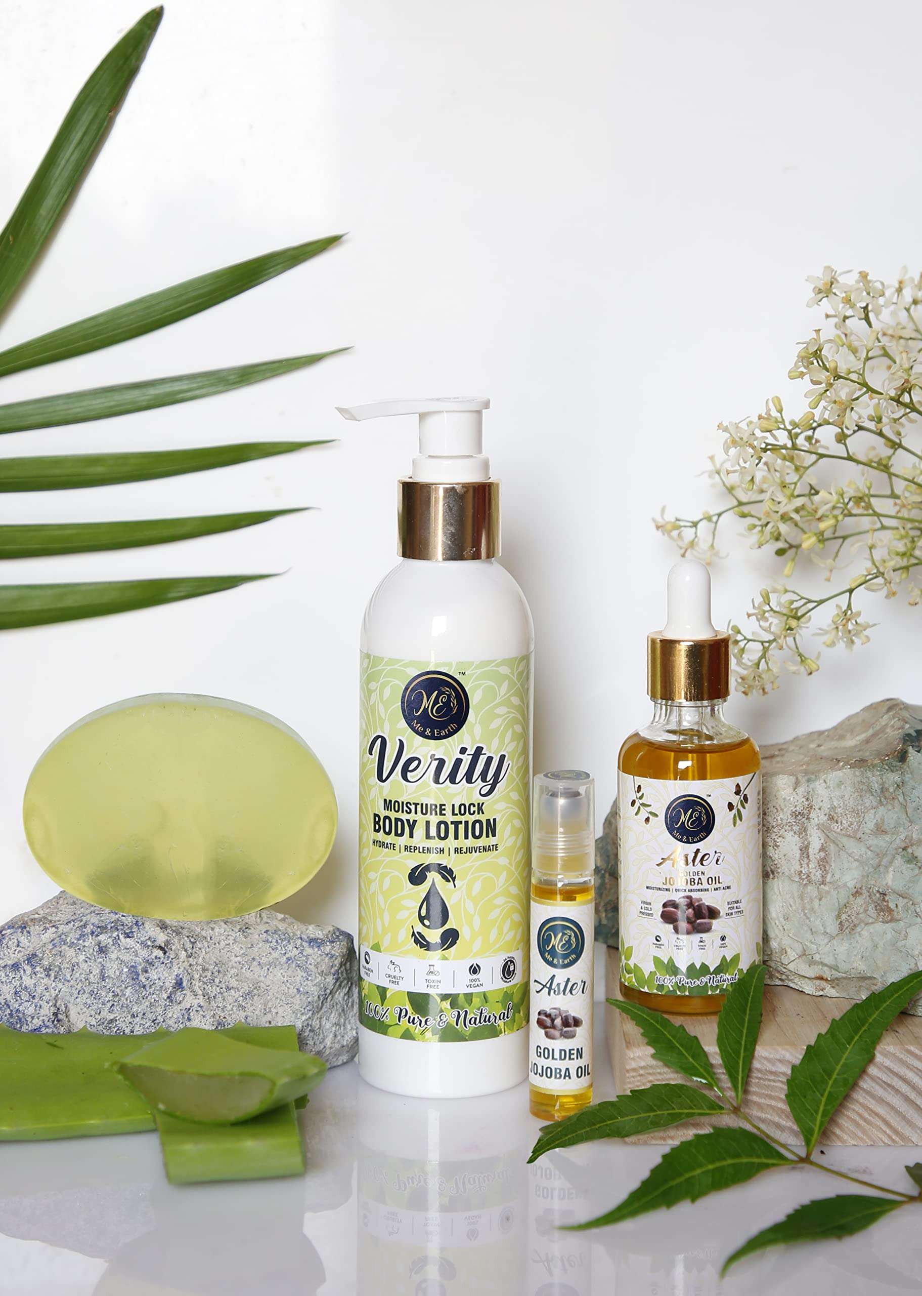 Me And Earth Skincare Combo For Dry Skin Pack Of Aloe Vera Soap (100gm) Jojoba Oil Body Lotion (200ml) & 1 The Golden Jojoba Oil (50 ml) 5