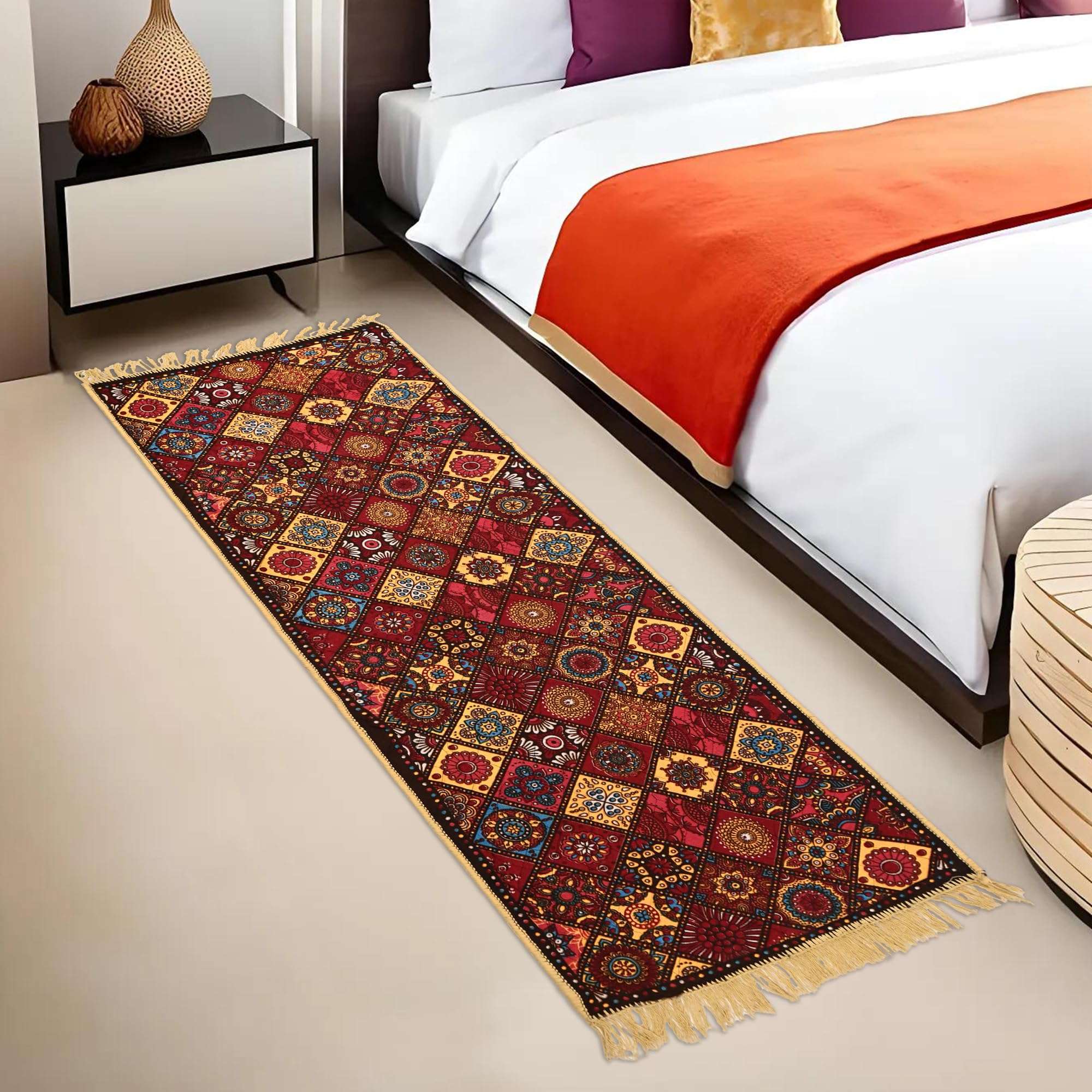 Kuber Industries 2x6 Feet Shaneel Bed Side Runner For Kitchen | Easy To Clean & Multipurpose Runner For Home, Bedroom & Living Room | Rangoli Print - Multi Colour 1