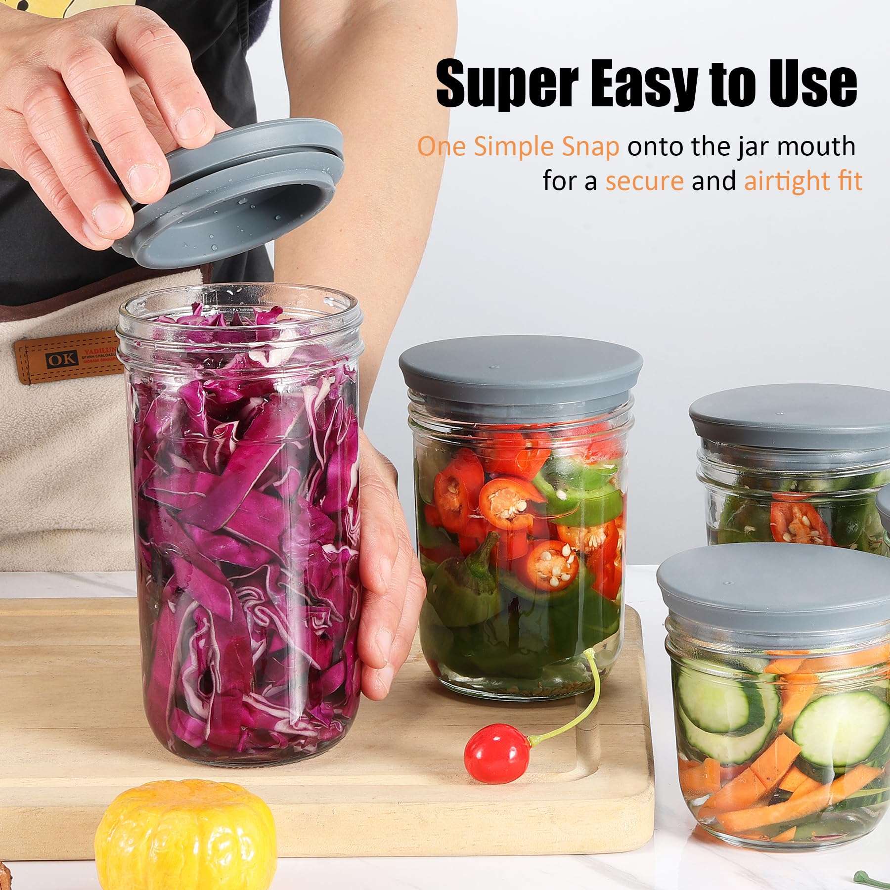 Silicone Fermentation Lids for Wide Mouth Mason Jars, 2-Pack Waterless Silicone Fermentation Air Lock Fermenting Jar Lid for Kimchi, Sauerkraut & Fermented Pickles, Dishwasher Safe & Easy Cleaning 5